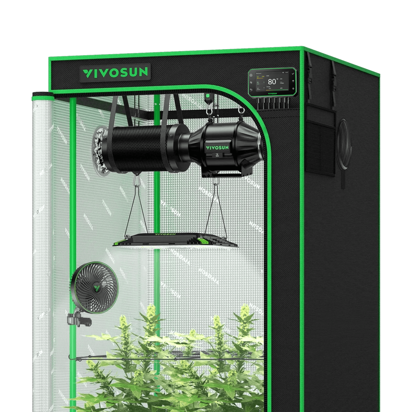 Smart Grow Tent Kit GIY-SGS-27 Pro 2.7x2.7, 2-Plant Complete System, with WiFi E42A+ Controller, 150W AeroLight LED Grow Light, 4-inch AeroZesh T4 Ventilation Combo, and AeroWave E6 Gen2 Clip-on Fan