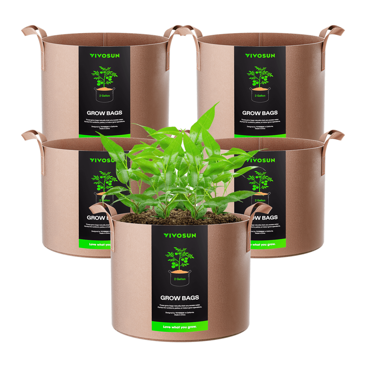 2 Gallon Grow Bags 5-Pack Brown Thickened Nonwoven Fabric Pots with Handles