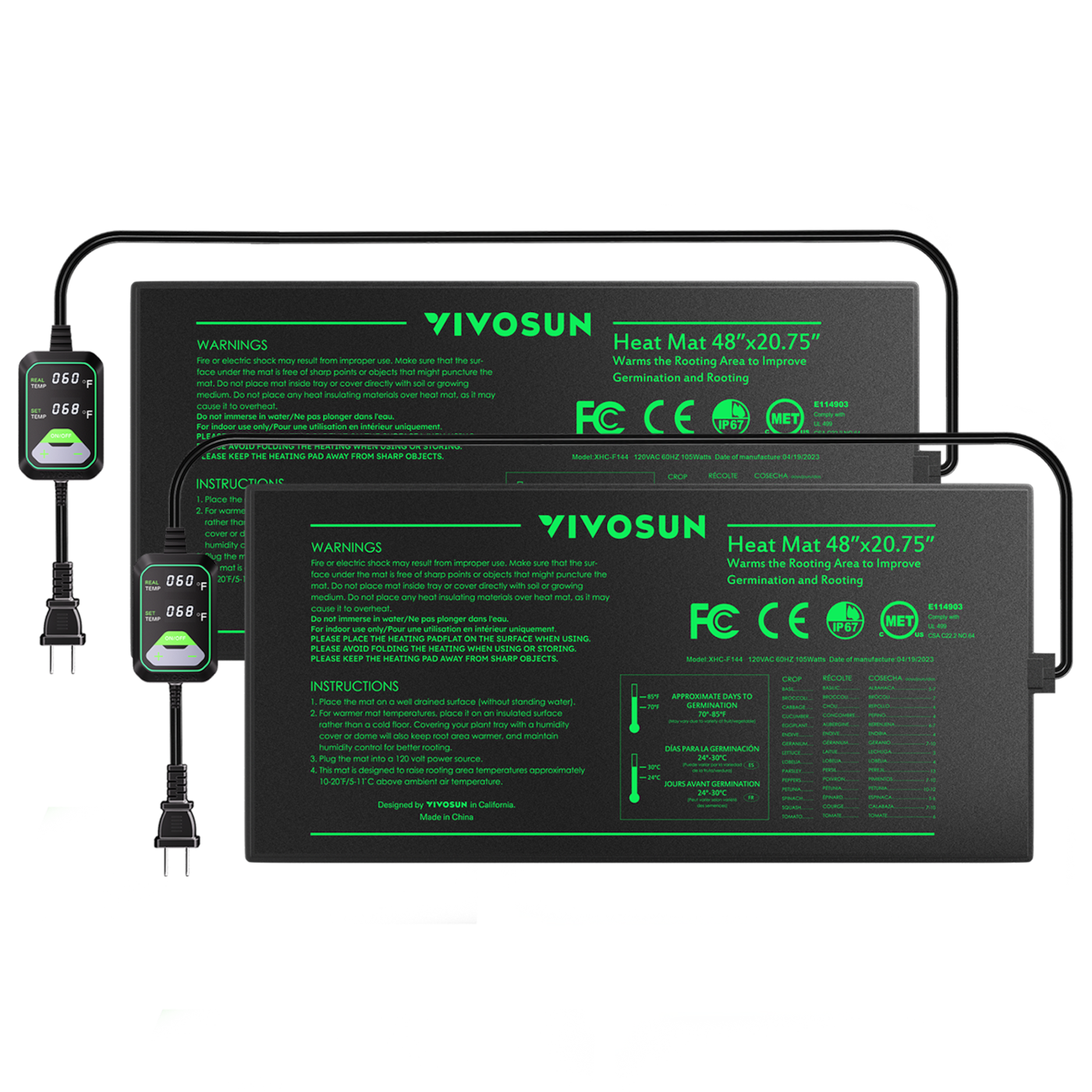 Seedling Heat Mat with Dual Digital Display Thermostat, 48" x 20.75" Black Warm Hydroponic Heating Pad for Seed Germination 2 Pack