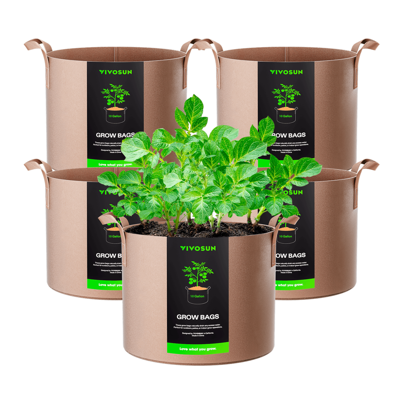 10 Gallon Grow Bags 5-Pack Brown Thickened Nonwoven Fabric Pots with Handles