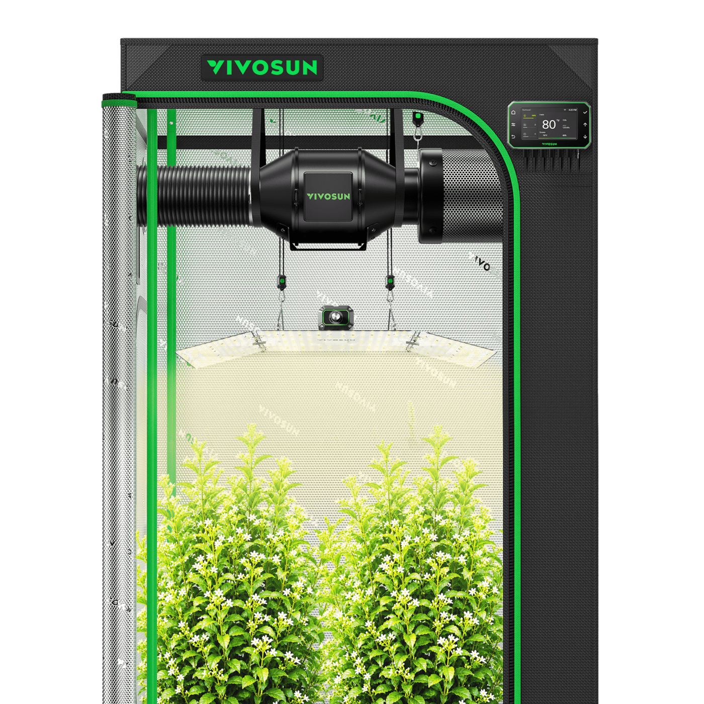 Smart Grow Tent Kit 3x3 ft, E42A+ Smart Controller, 200W Full-Spectrum LED Grow Light & Ventilation Automation System, 1680D Mylar Tent 36"x36"x72"