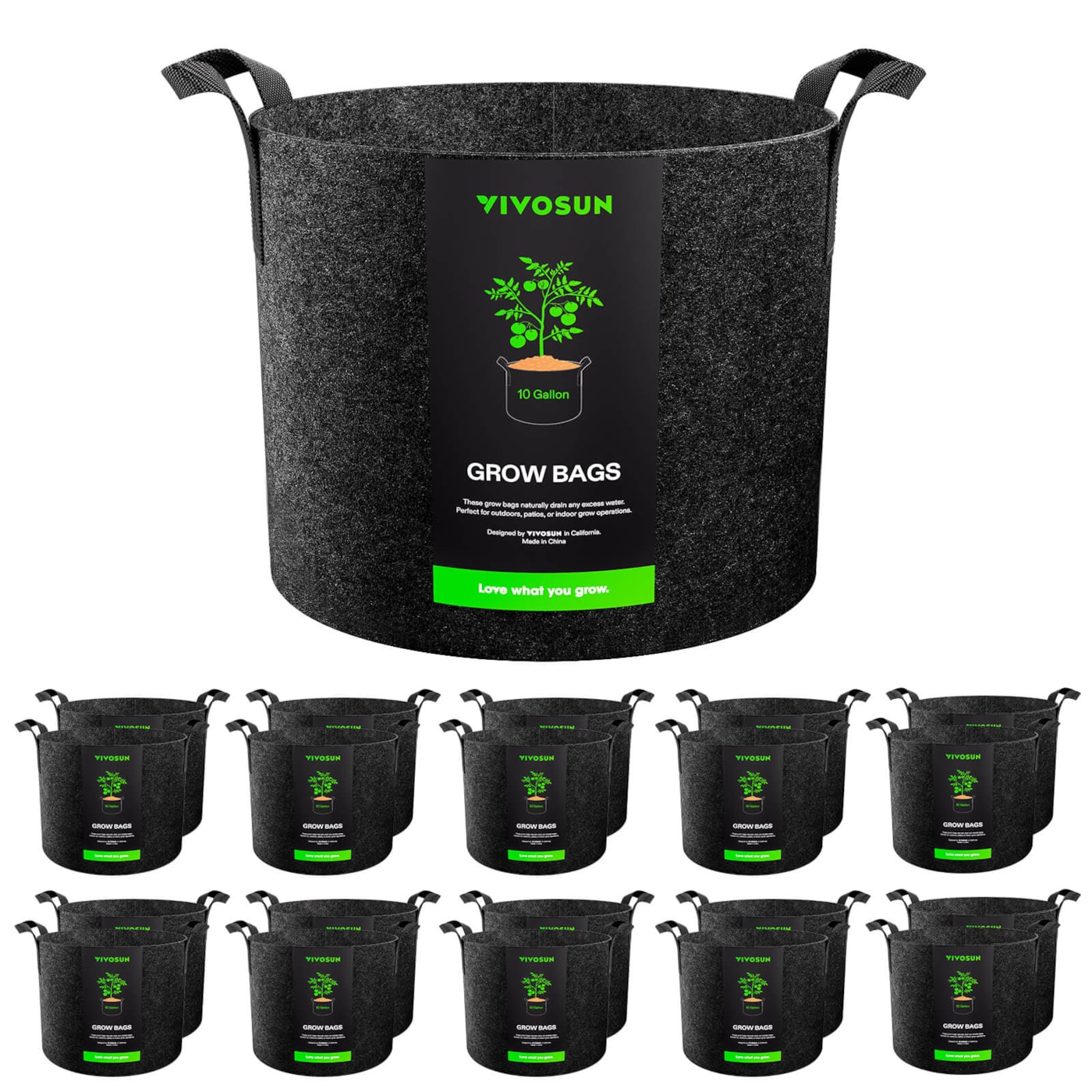 20-Pack 10 Gallon Grow Bags, Heavy Duty Thickened Nonwoven Fabric Pots with Handles for Flowers Fruits and Vegetables Black