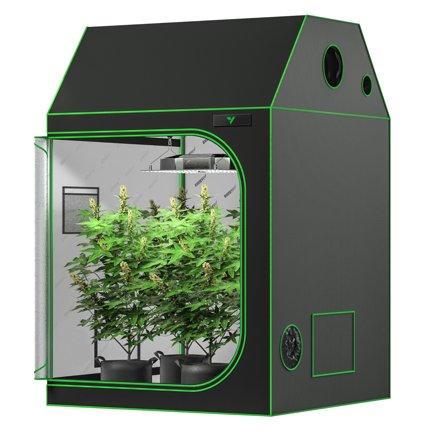 V Roof 4x4 Grow Tent for VSF4000/VSF4300, Cube Mylar Hydroponic Tent 48" x 48" x 72" with Observation Window and Floor Tray