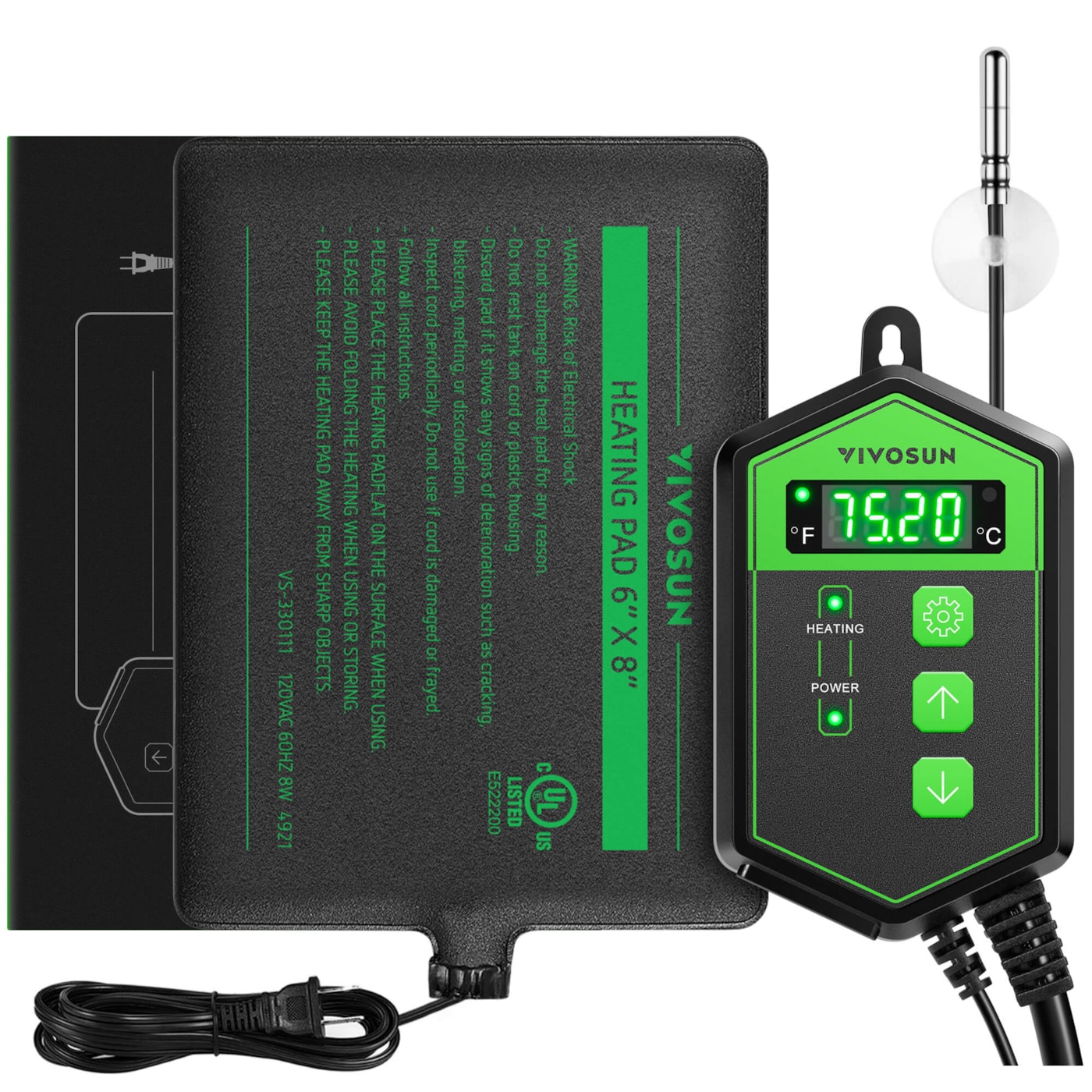 6 x 8 Inch Reptile Heat Mat and Digital Thermostat Combo