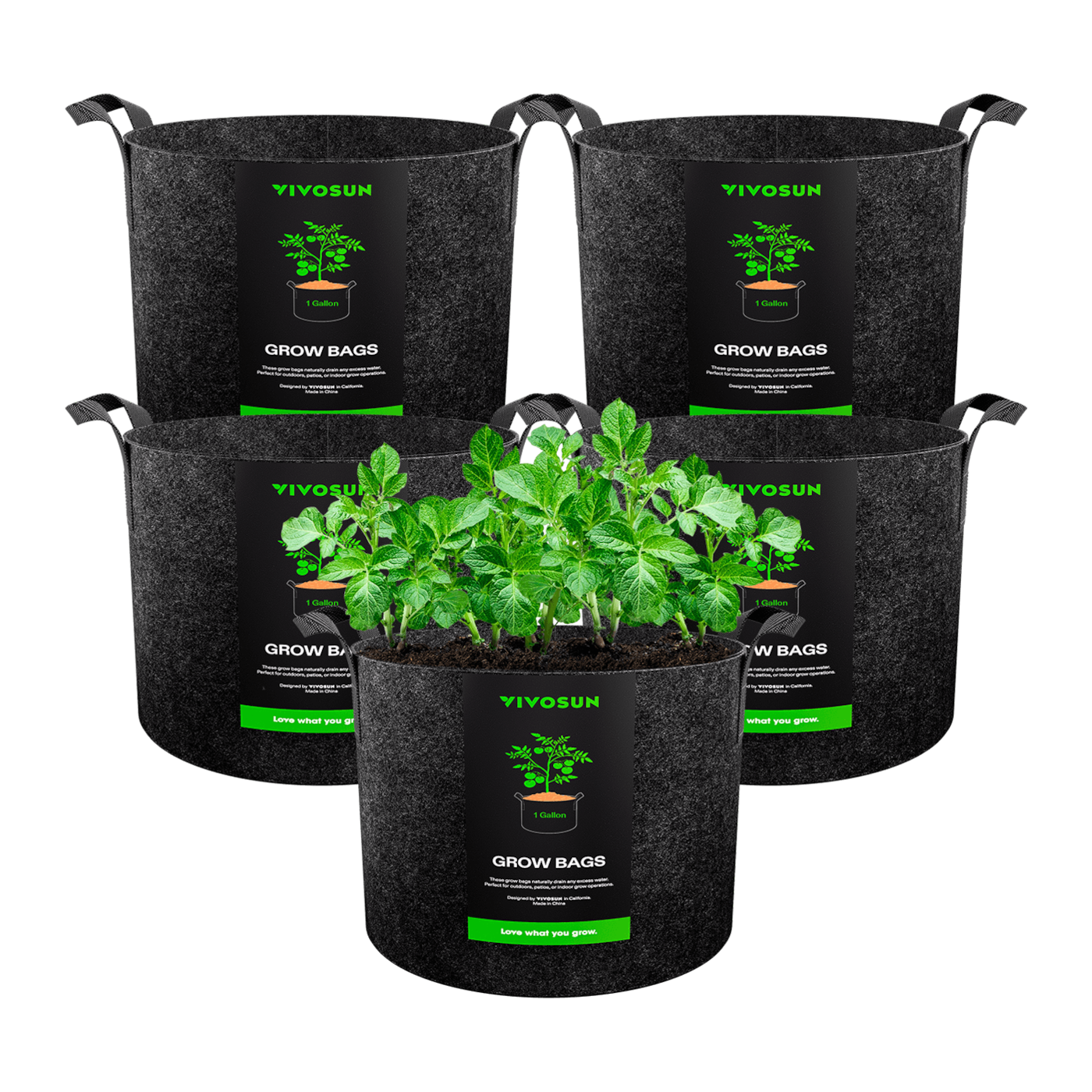1 Gallon Grow Bags 5-Pack Black Thickened Nonwoven Fabric Pots with Handles