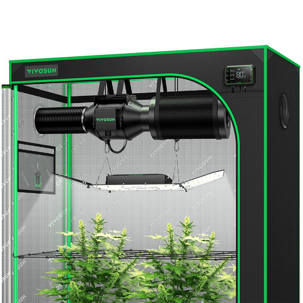 Smart Growbox Komplettset GIY-SGS-42 120 x 60 x 150 cm, Komplettsystem für 2 Pflanzen, mit WiFi E42A Controller, 200W AeroLight Wing SE LED Pflanzenlampe und 10 cm AeroZesh G4 Abluftset