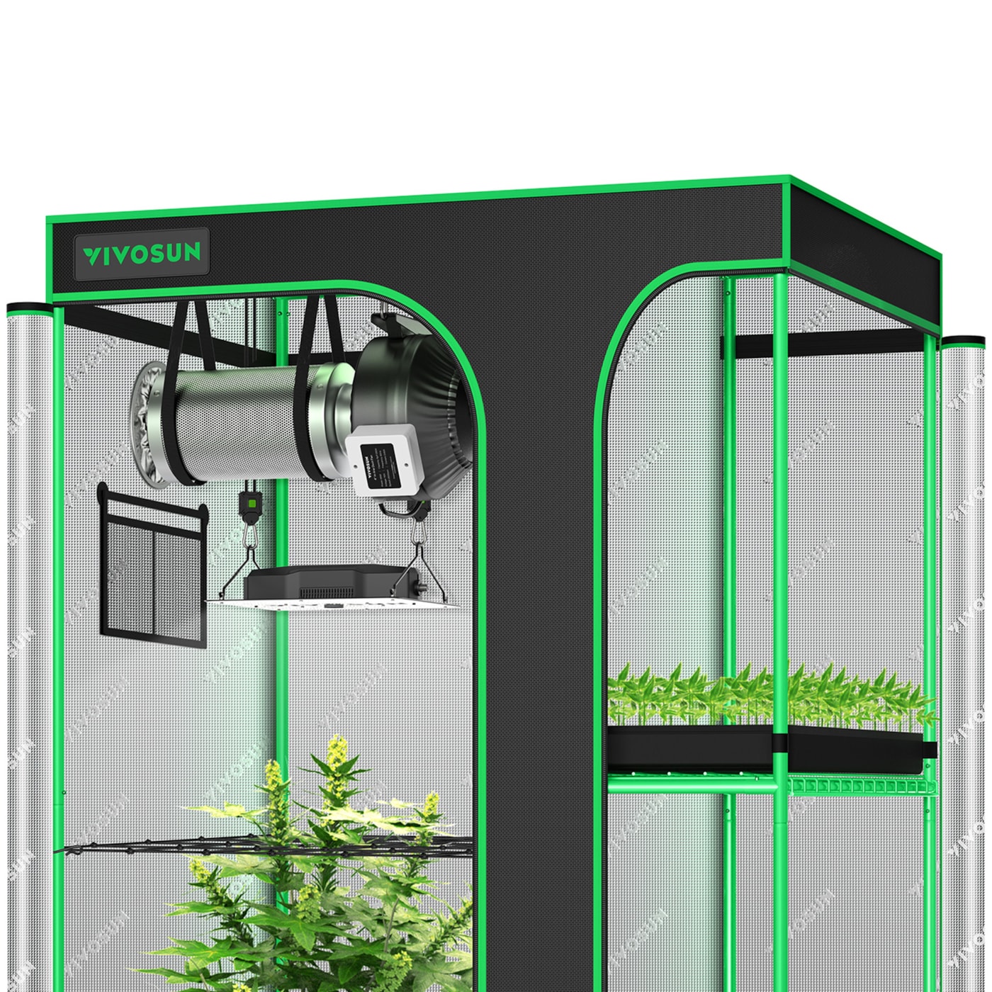 Standard 2-in-1 Grow Tent Kit GIY-43 4x3, 2-Plant Complete System, with 100W VS1000 LED Grow Light, and 4-inch Ventilation Combo