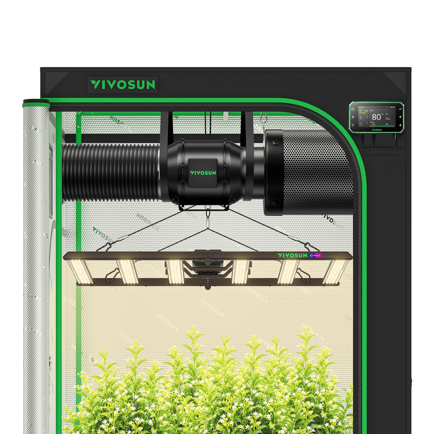 Smart Grow Tent Kit 4x4 Complete Indoor Grow System with Smart Controller, Full-Spectrum LED Grow Light & Ventilation Automation System, 1680D Mylar Tent 48"x48"x80"