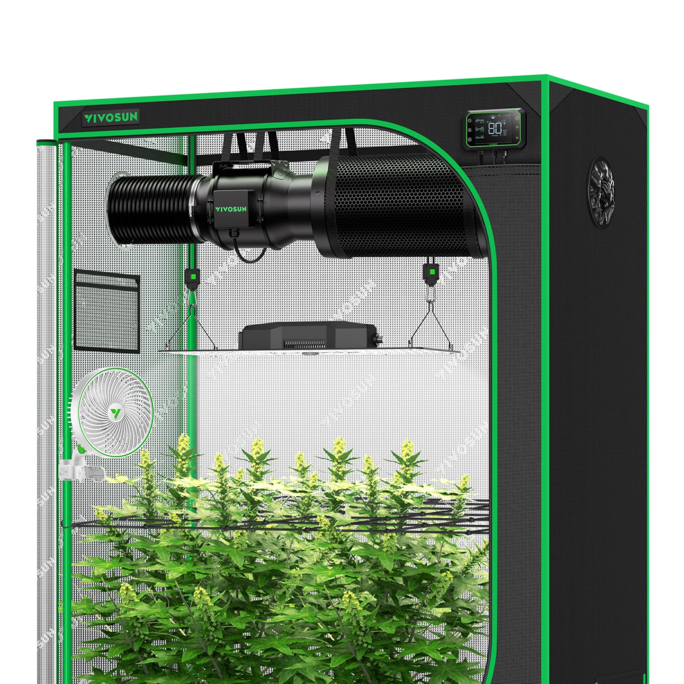 Smart Grow Tent Kit GIY-SGS-52 Lite 2x5, 3-Plant Complete System, with WiFi E42A Controller, 200W VS2000 LED Grow Light, 6-inch AeroZesh G6 Ventilation Combo, and AeroWave E6 Clip-on Fan