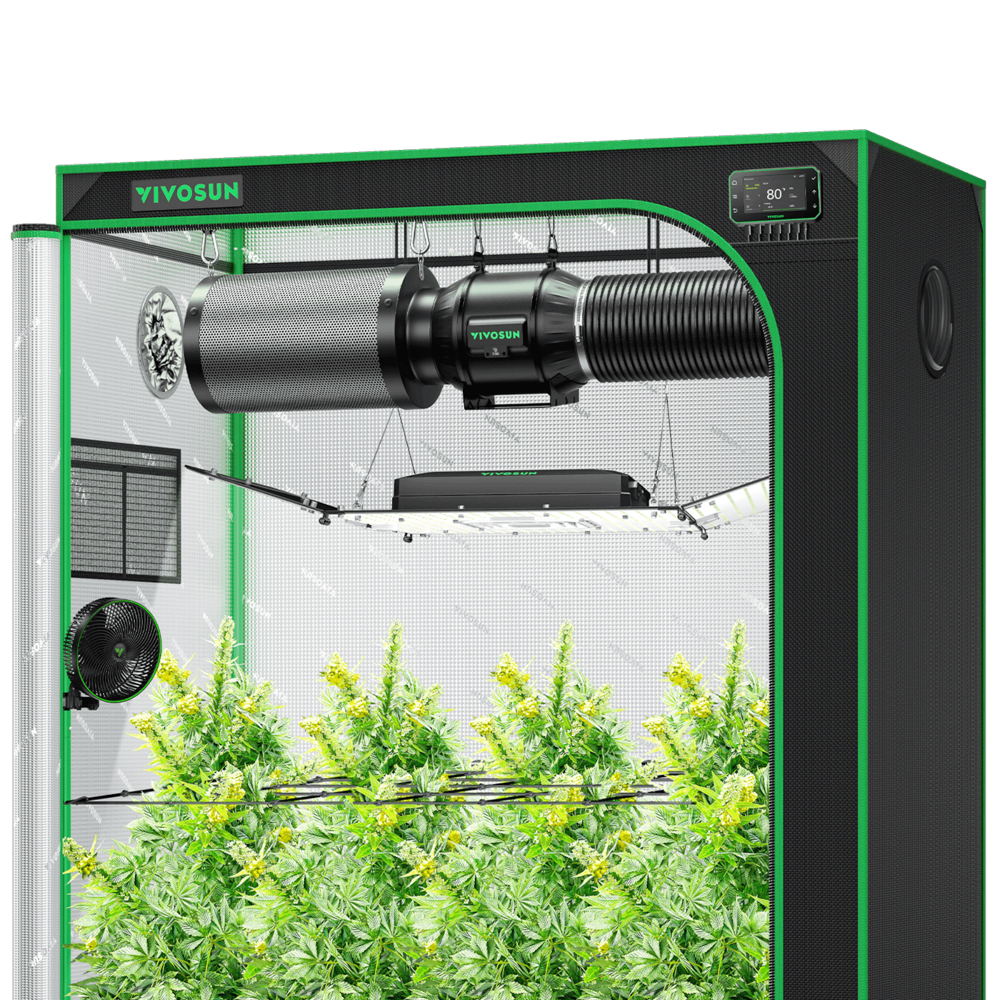 Smart Grow Tent Kit 2x5, 3-Plant Complete System, with WiFi E42A+ Controller, 200W AeroLight Wing LED Grow Light, 6-inch AeroZesh T6 Ventilation Combo, and AeroWave E6 Gen2 Clip-on Fan
