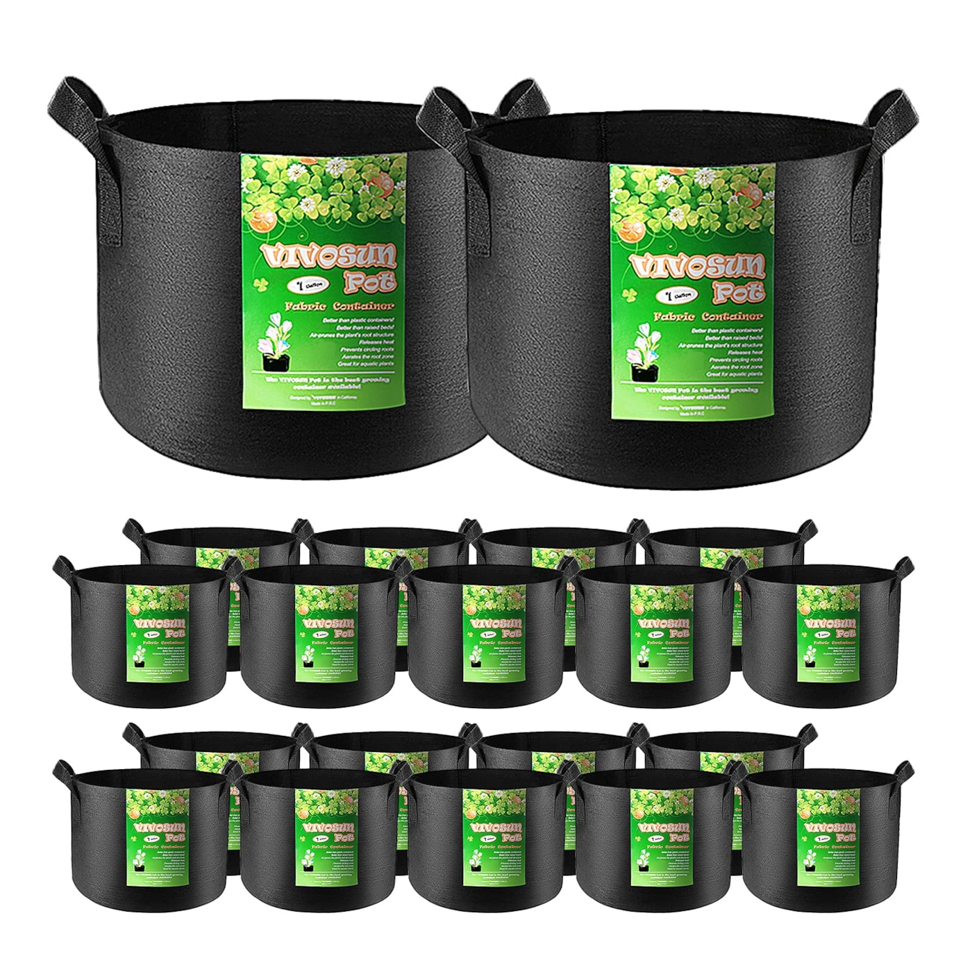 VIVOSUN 20-Pack 1 Gallon Grow Bags, Heavy Duty Thickened Nonwoven Fabric Pots with Handles for Flowers Fruits and Vegetables Black