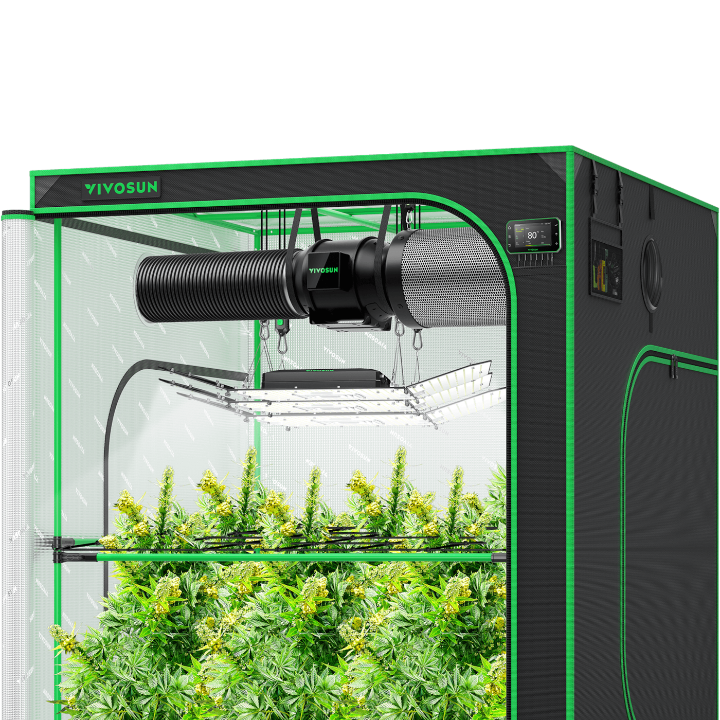 Smart Grow Tent Kit Pro 5x5, 6-Plant Complete System, with WiFi E42A+ Controller, 3x 200W AeroLight Wing SE LED Grow Light, and 6-inch AeroZesh G6 Ventilation Comb