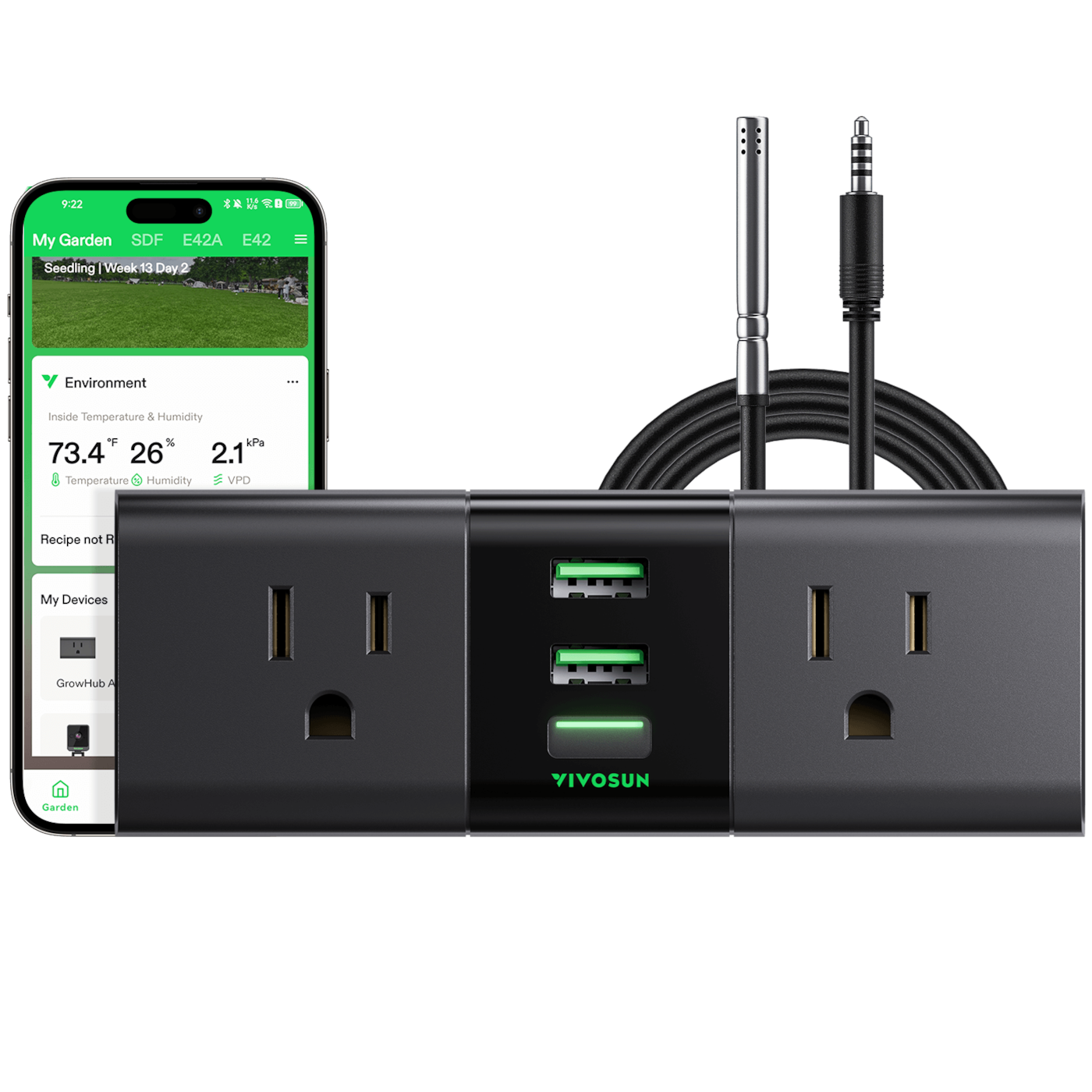 GrowHub A22 Controller with Temperature and Humidity Sensor Probe, Compatible with Vivosun App for Grow Tent