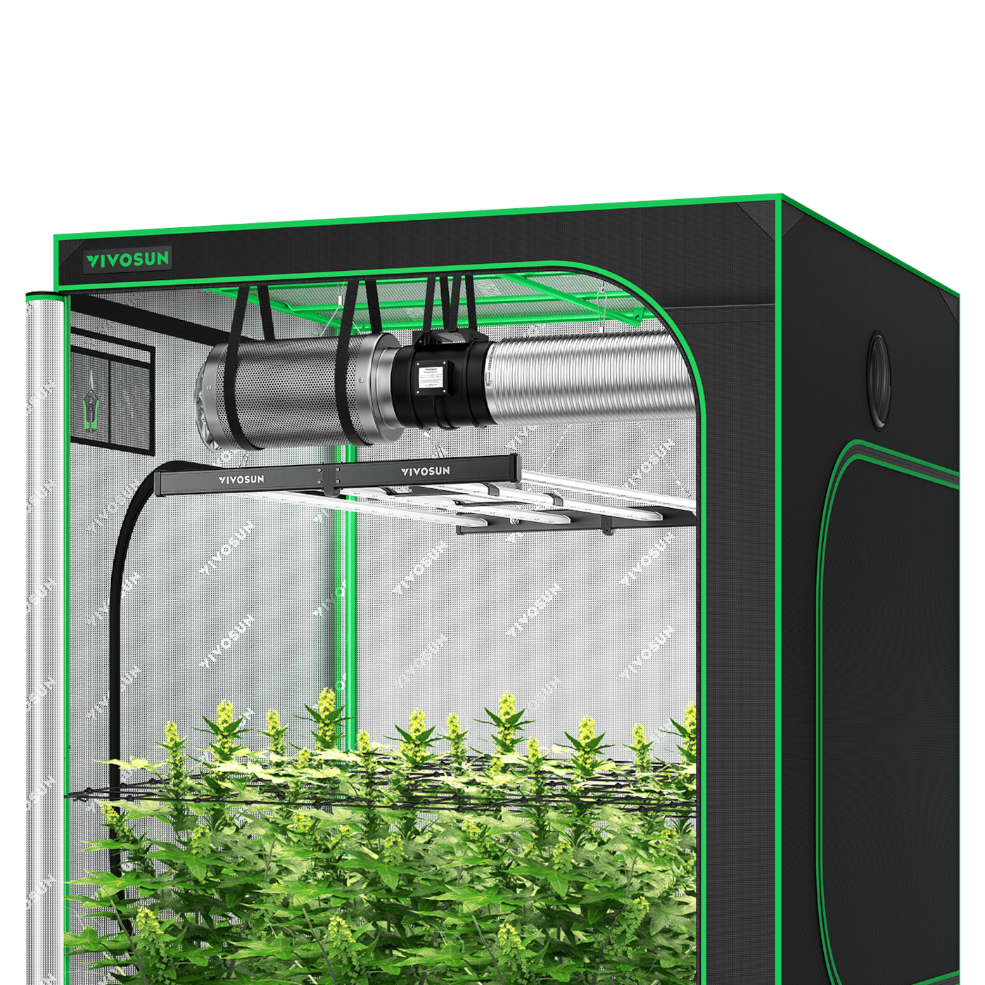 Standard Grow Tent Kit GIY-55FL 5x5, 6-Plant Complete System, with 645W VSFL6450 LED Grow Light, and 8-inch Ventilation Combo