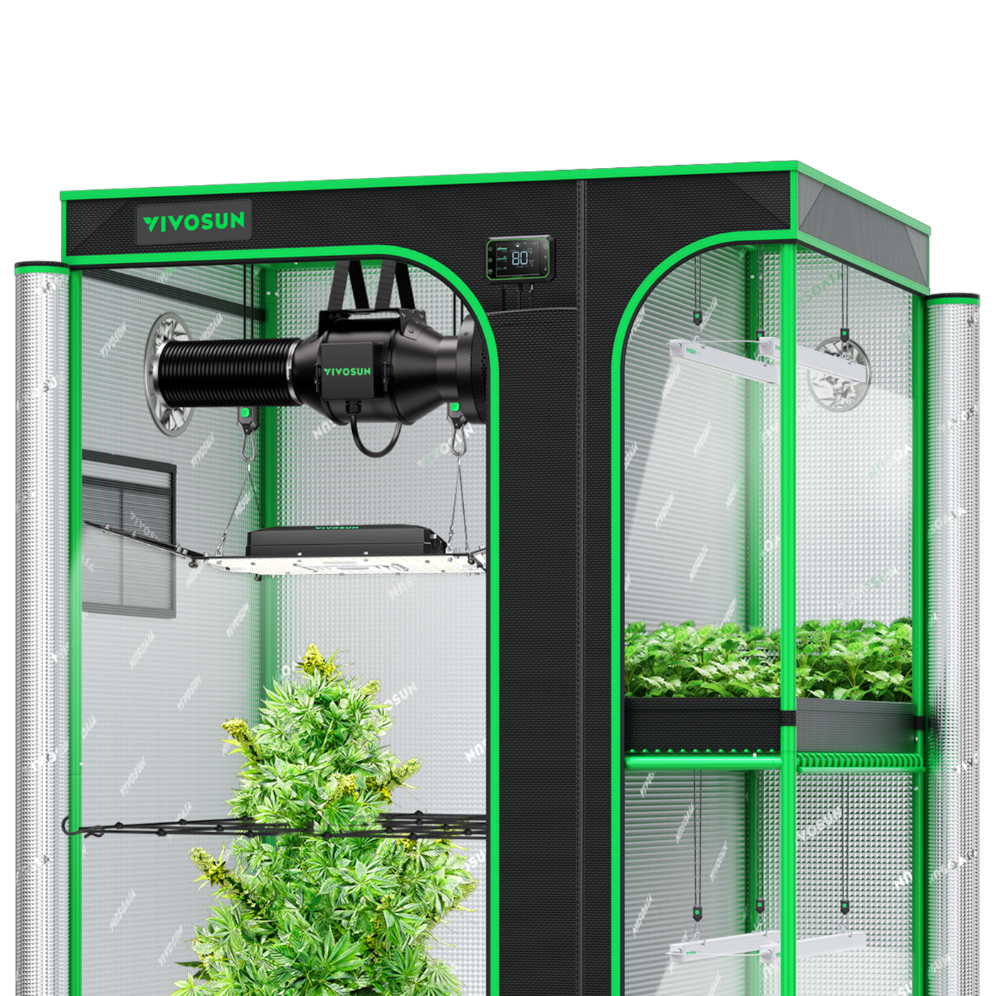 Smart 2-in-1 Grow Tent Kit GIY-SGS-43 3x4, 2-Plant Complete System, with WiFi E42A Controller, AeroLight Wing AW200SE LED Grow Light, and 4-inch AeroZesh G4 Ventilation Combo