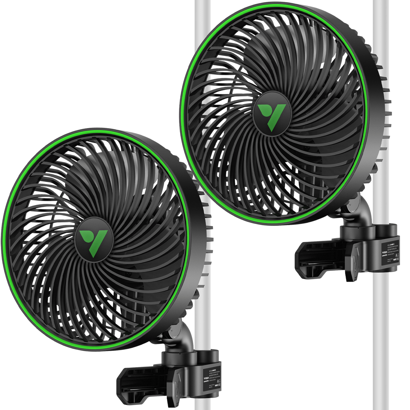 2-Pack AeroWave E6 Gen2, Grow Tent Clip Fan 6”, EC Motor, Smart Control, Powerful Oscillating Fan, Black