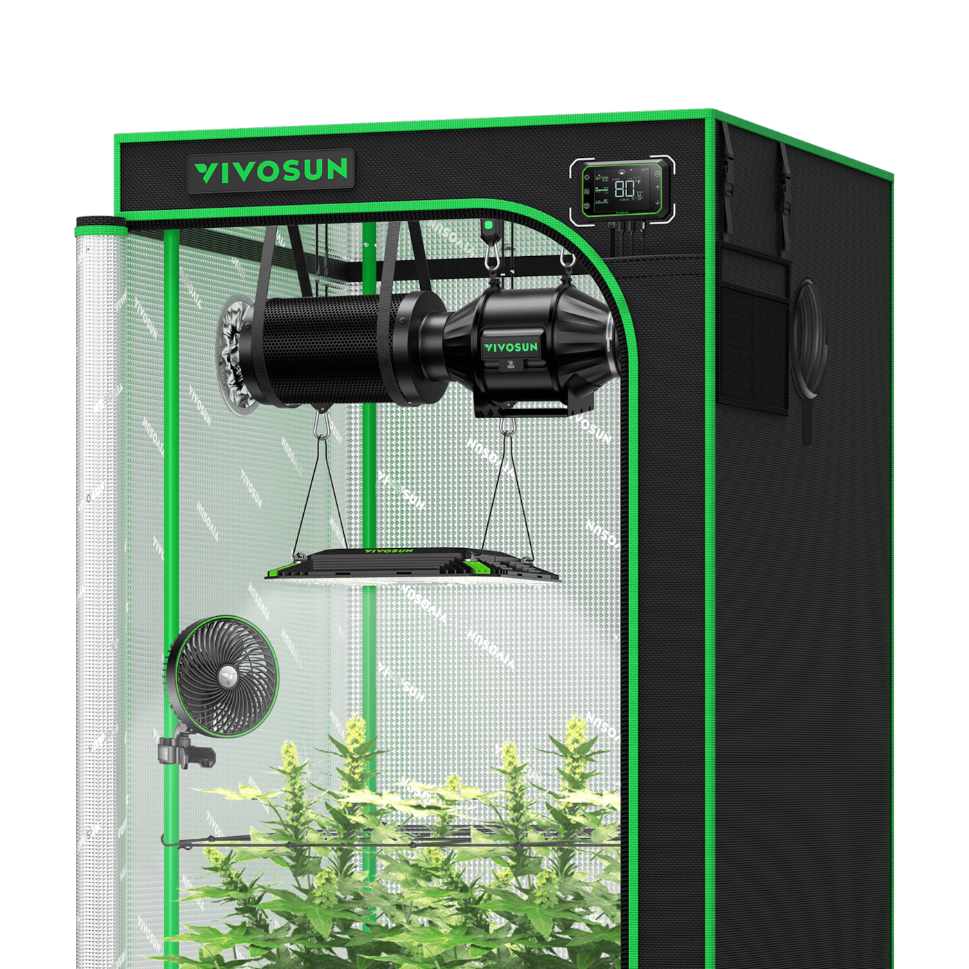 Smart Grow Tent Kit GIY-SGS-27 Pro 2.7x2.7, 2-Plant Complete System, with WiFi E42A Controller, 150W AeroLight LED Grow Light, 4-inch AeroZesh T4 Ventilation Combo, and AeroWave E6 Gen2 Clip-on Fan