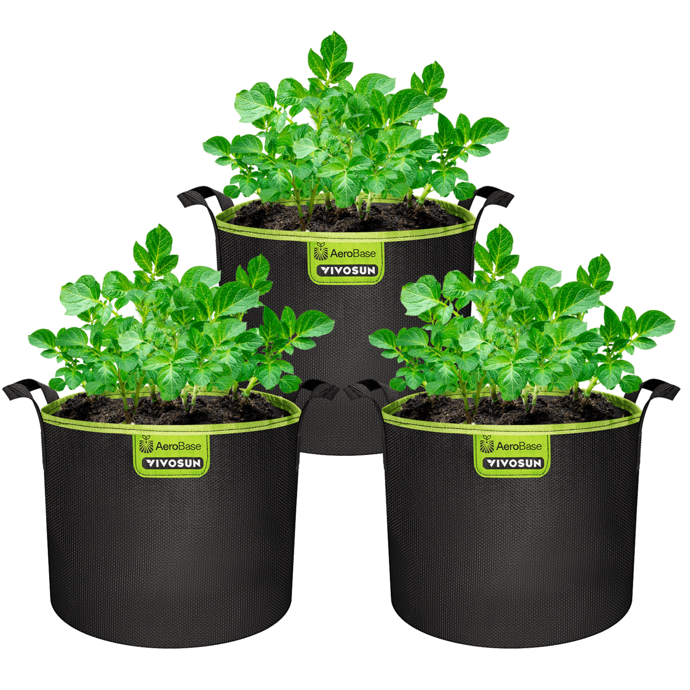 3-Pack 3-Gallon AeroBase Grow Bags, Durable Mesh Fabric Plant Container with Breathable Base and Sturdy Handles, Black
