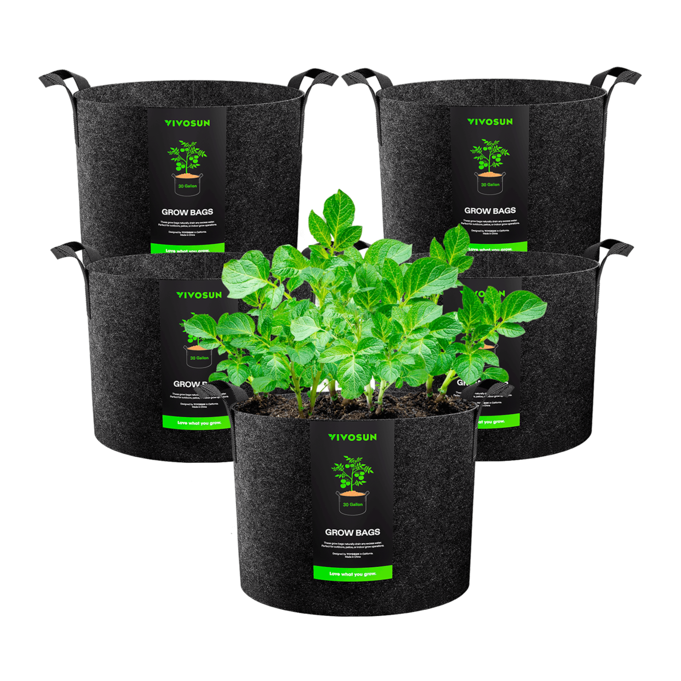 30 Gallon Grow Bags 5-Pack Black Thickened Nonwoven Fabric Pots with Handles