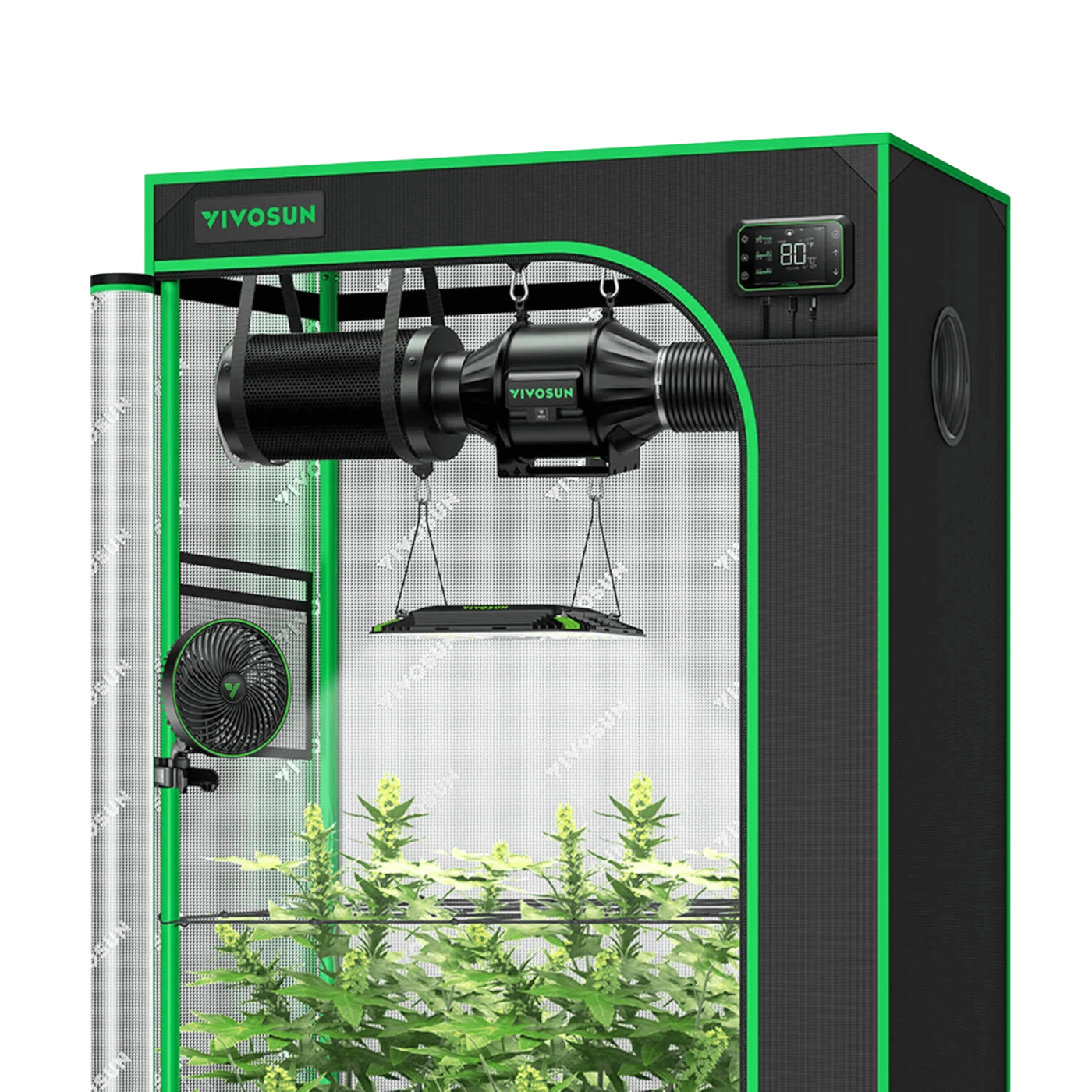 Smart Grow Tent Kit GIY-SGS-32 2x3, 2-Plant Complete System, with WiFi E42A Controller, 100W AeroLight LED Grow Light, 4-inch AeroZesh T4 Ventilation Combo, and AeroWave E6 Gen2 Clip-on Fan