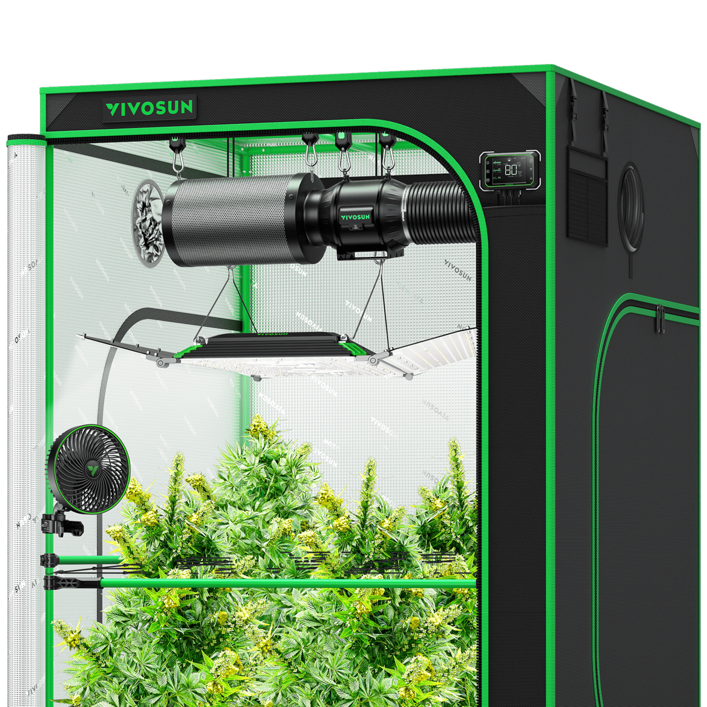 Smart Grow Tent Kit GIY-SGS-44 Pro 4x4, 4-Plant Complete System, with WiFi E42A Controller, 400W AeroLight Wing LED Grow Light, 6-inch AeroZesh T6 Ventilation Combo, and AeroWave E6 Gen2 Clip-on Fan