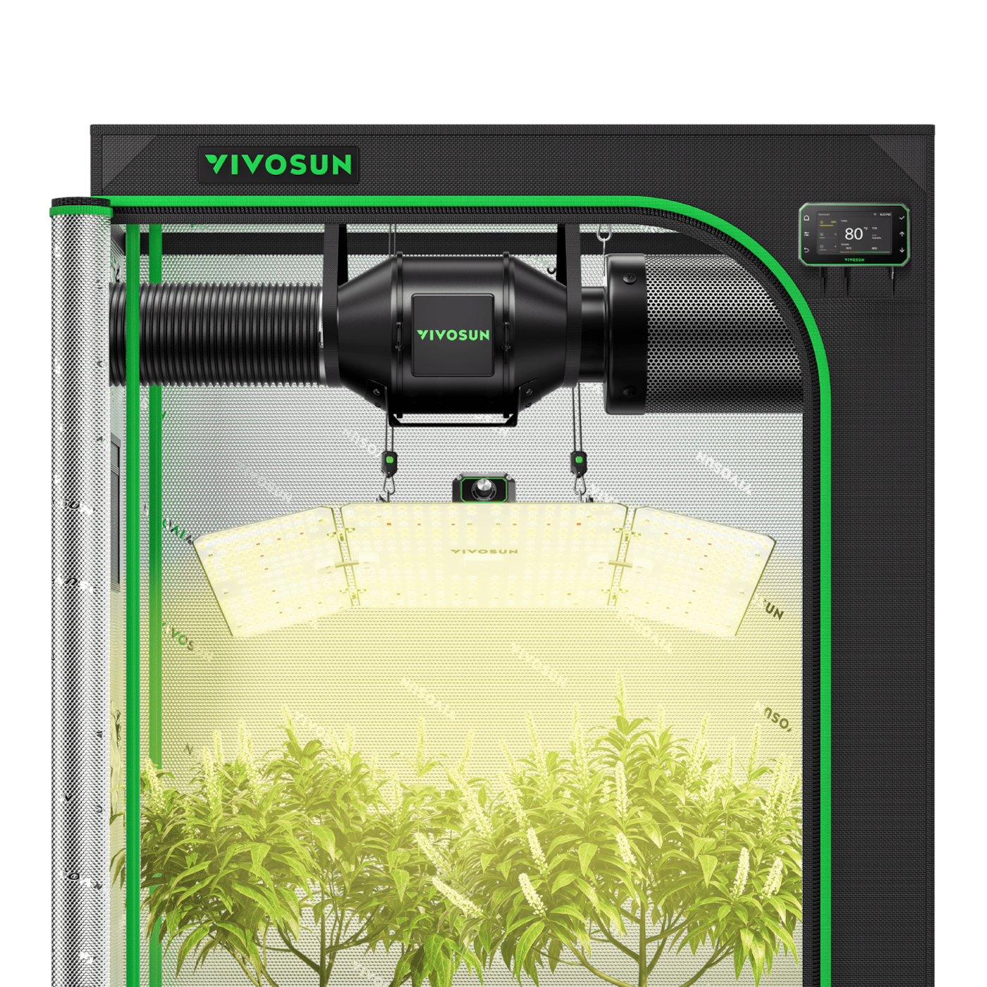 Smart Grow Tent Kit 4x2 Complete Indoor Grow System with Smart Controller, Full-Spectrum LED Grow Light & Ventilation Automation System, 1680D Mylar Tent 48"x24"x72"
