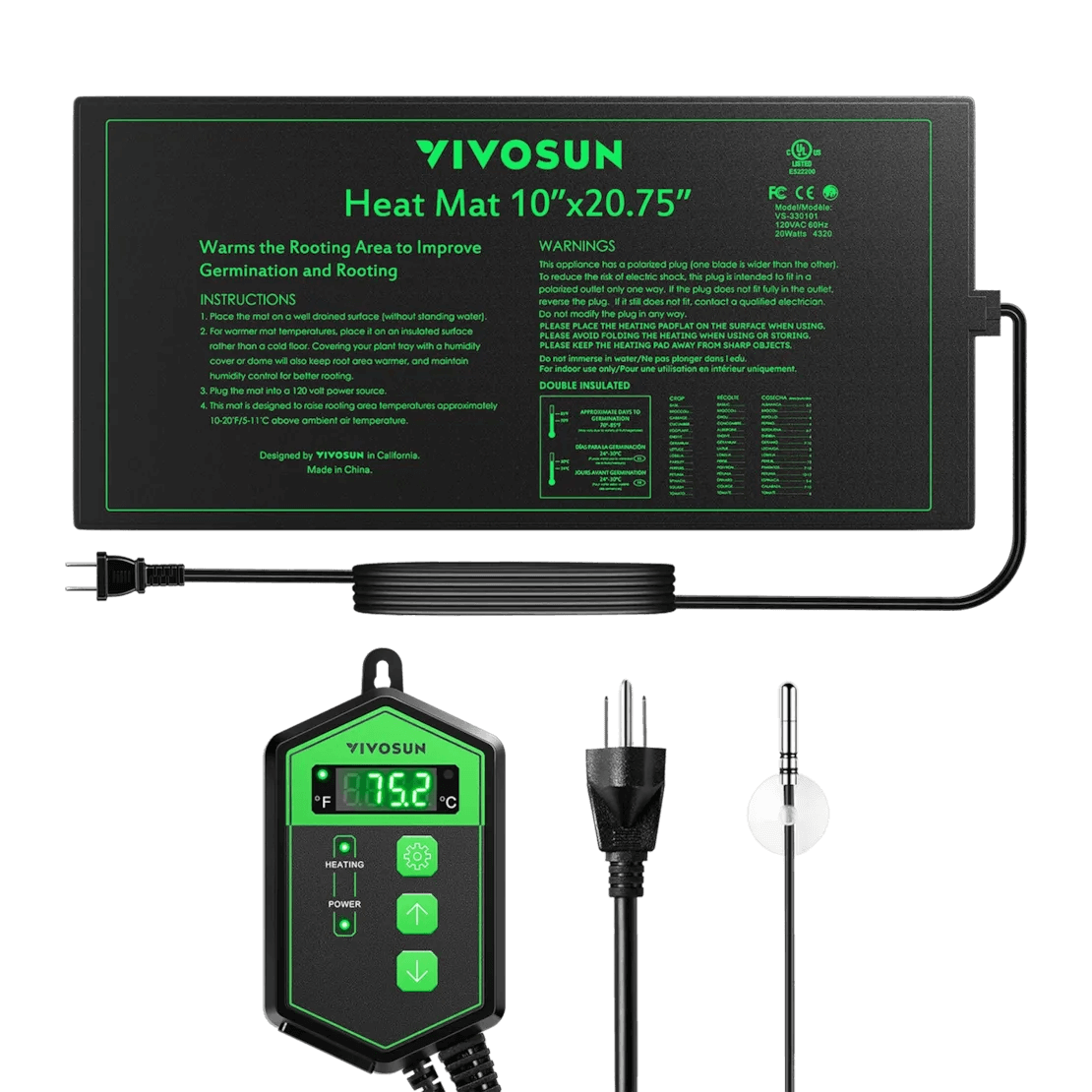 10″x20.75″ Seedling Heat Mat and Digital Thermostat Combo Set MET Standard