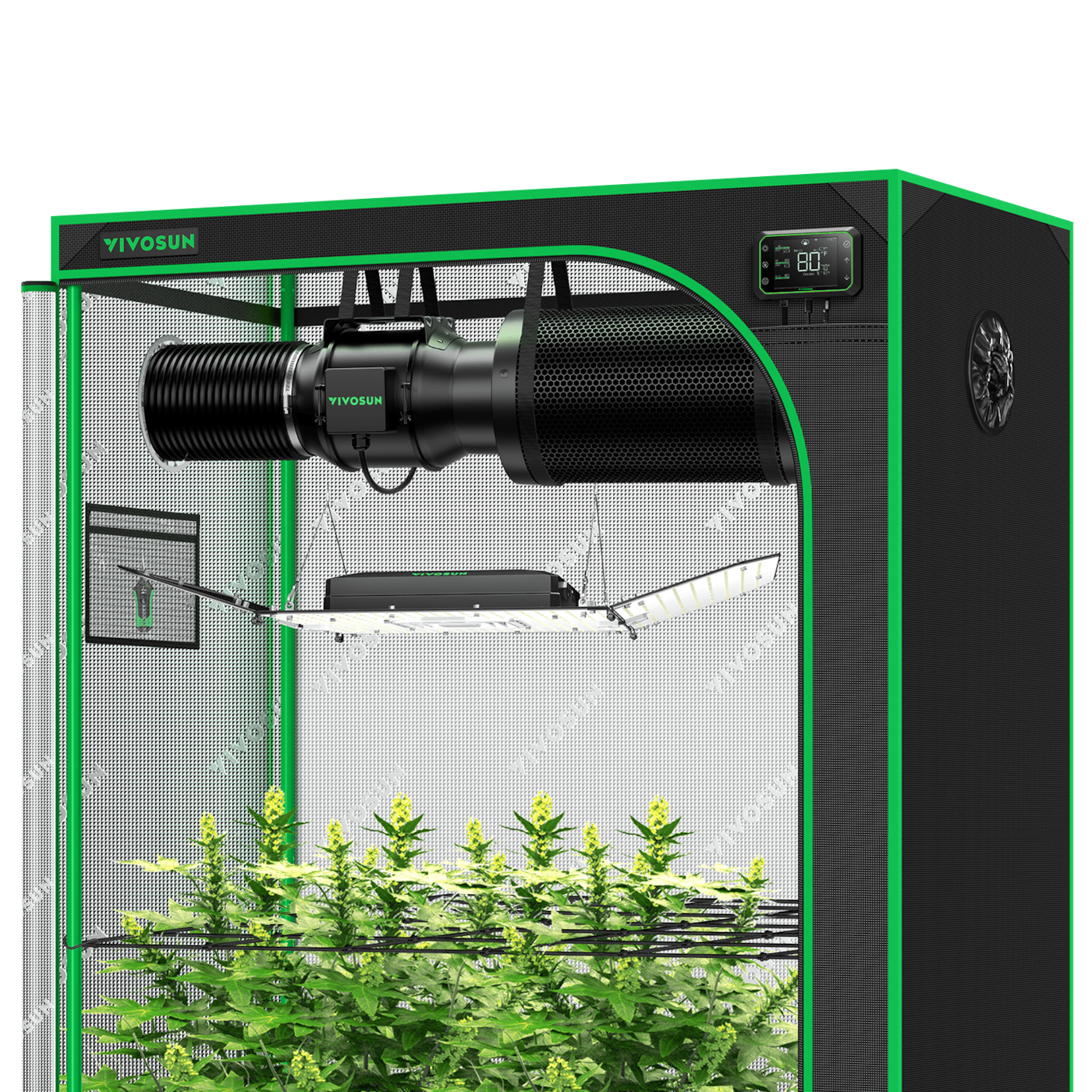 Smart Grow Tent Kit GIY-SGS-52 2x5, 3-Plant Complete System, with WiFi E42A Controller, 200W AeroLight Wing SE LED Grow Light, and 6-inch AeroZesh G6 Ventilation Combo