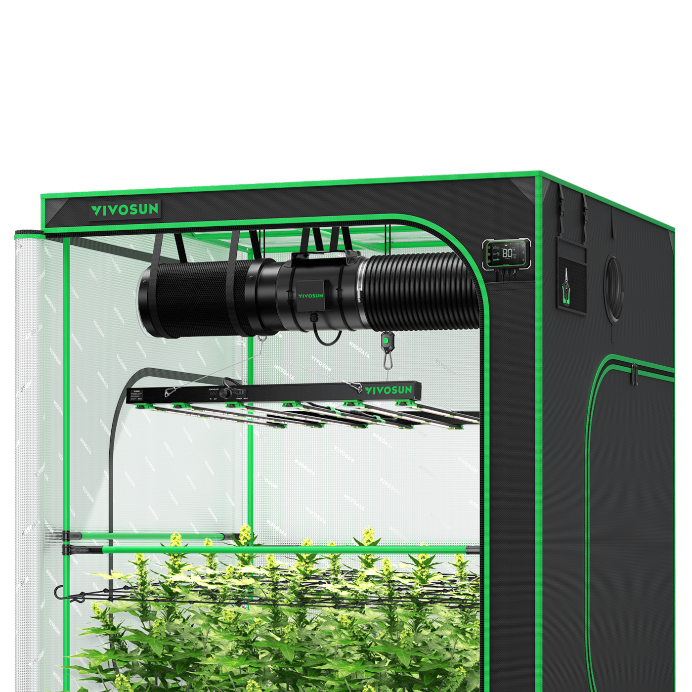 Smart Grow Tent Kit GIY-SGS-55FD 5x5, 6-Plant Complete System, with WiFi E42A Controller, 650W VSFD6500 LED Grow Light, and 8-inch AeroZesh G8 Ventilation Combo