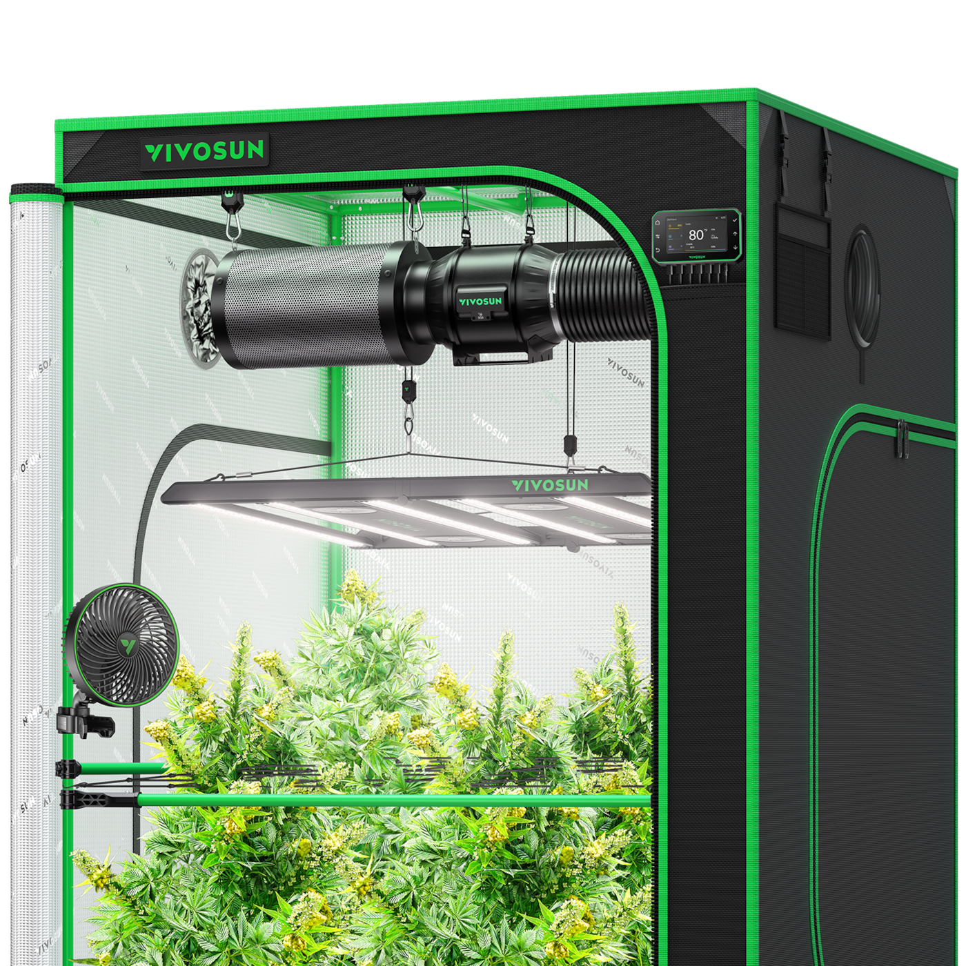 Smart Grow Tent Kit Pro 4x4, 4-Plant Complete System, with WiFi E42A+ Controller, 550W AeroLight LED Grow Light, 6-inch AeroZesh T6 Ventilation Combo, and AeroWave E6 Gen2 Clip-on Fan