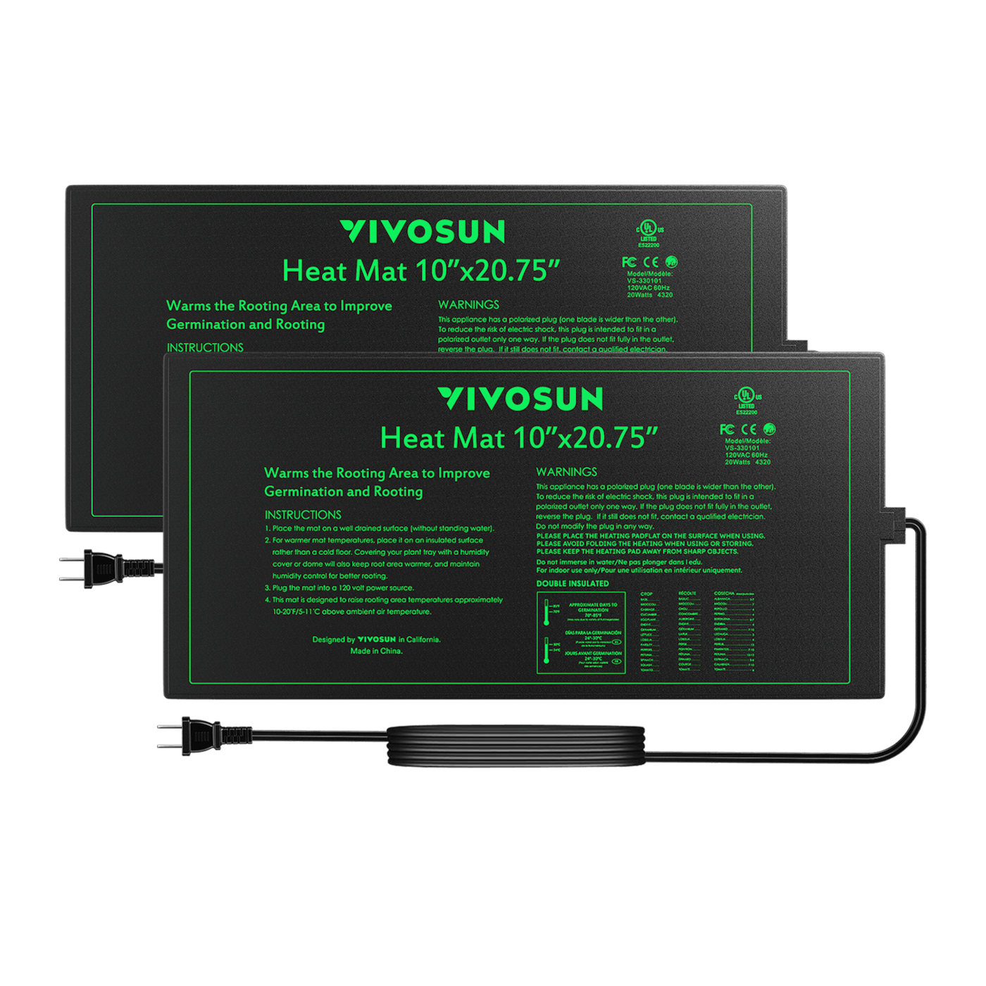 Seedling Heat Mat 10″ x 20.75″ 2-Pack