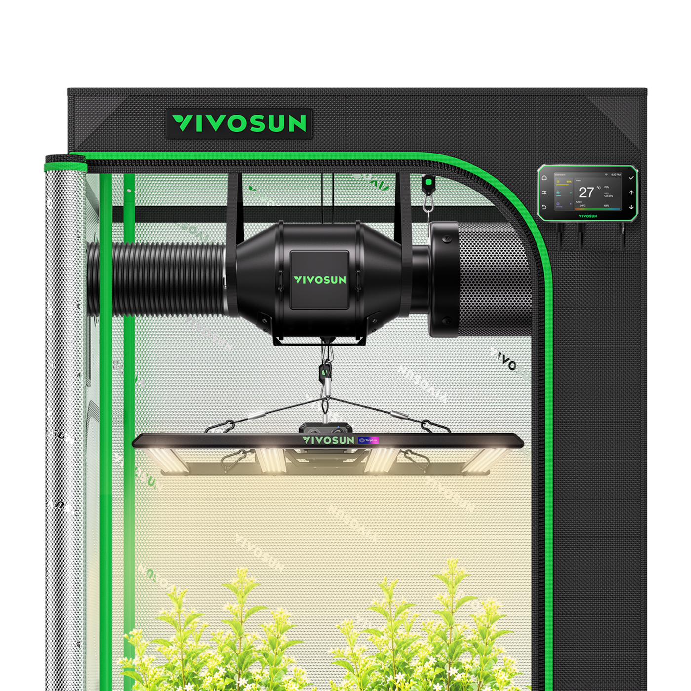 Smart Grow Tent Kit 100 x 100 x 180 cm Complete Indoor Grow System with Smart Controller, Full-Spectrum LED Grow Light & Ventilation Automation System, 1680D Mylar Tent