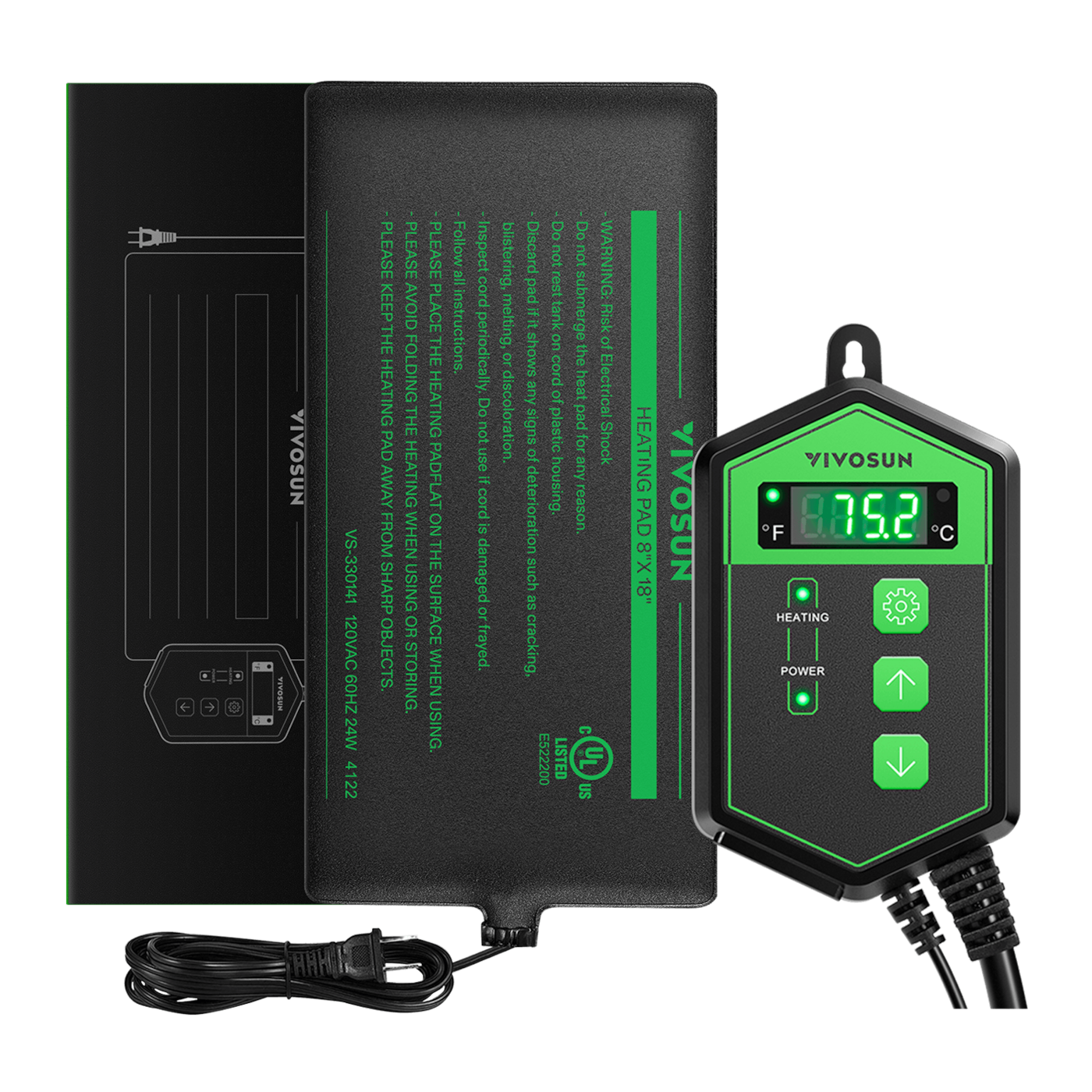 Vivosun 8 x 18 Inch Reptile Heat Mat and Digital Thermostat Combo