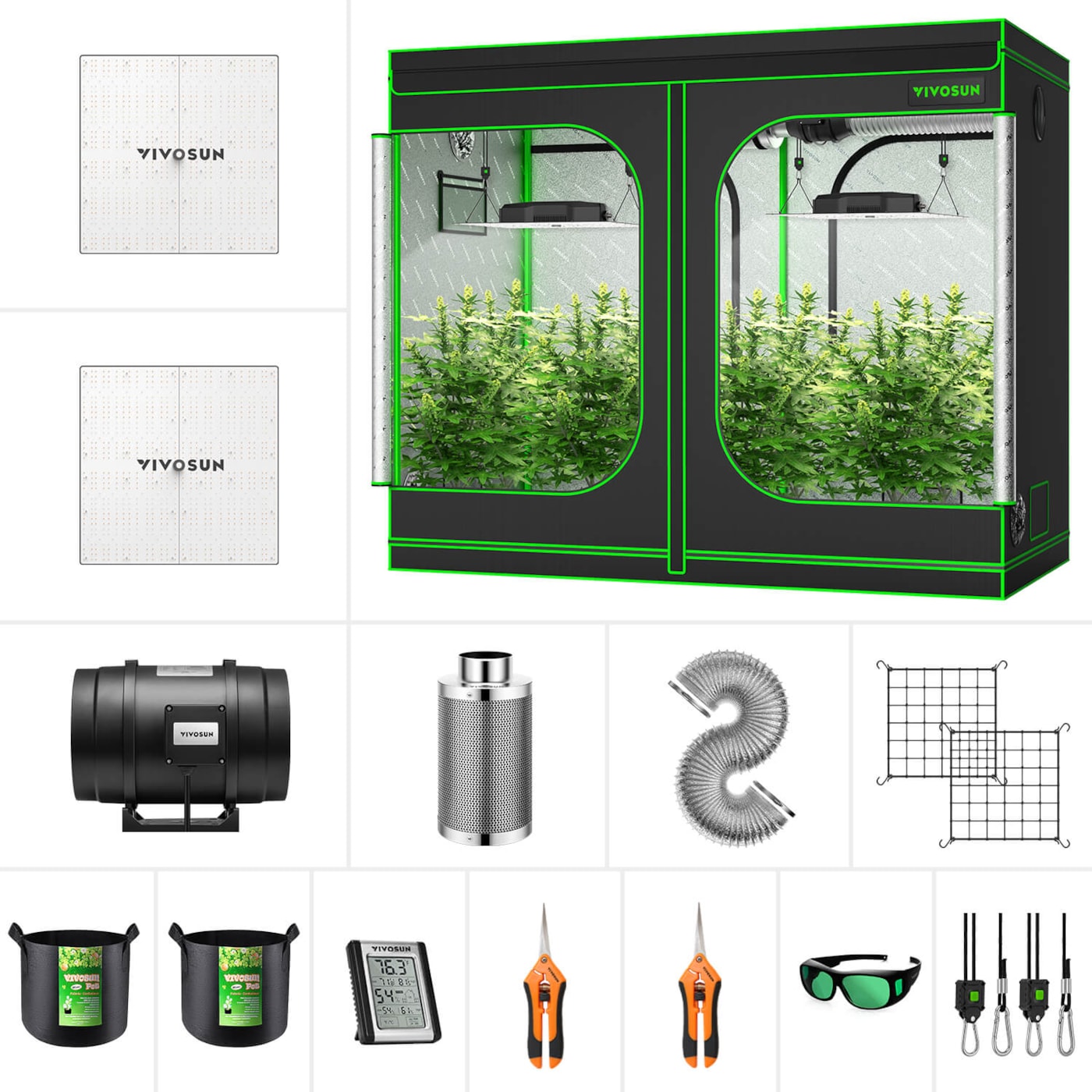 VIVOSUN GIY 8 x 4 ft. Complete Grow Kit with 2x VS4000 LED Grow Light, 96" x 48" x 80"