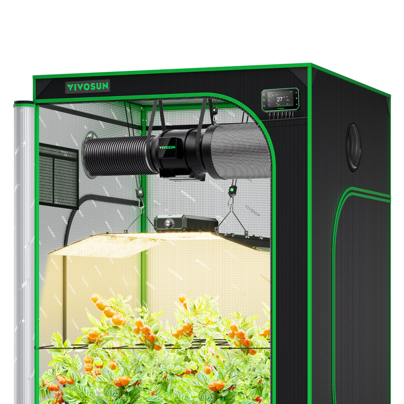 AUSVERKAUF | Smart Growbox Komplettset 120×120 cm, 4-Pflanzen System Vollautomatisches Grow-Setup mit WLAN-Steuerung, GrowHub E42A+ Controller, 400W Full-Spectrum LED Pflanzenlampe und 15cm AeroZesh G6 Abluftset