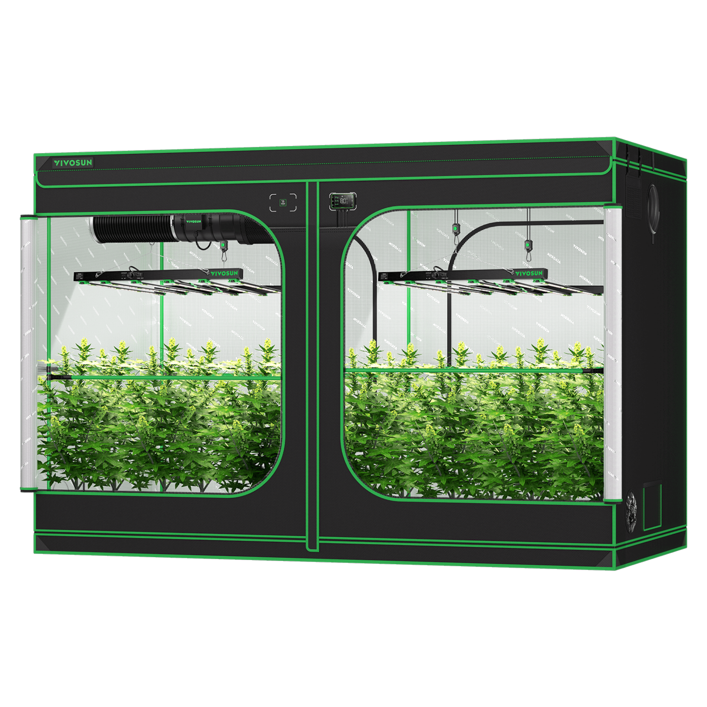 Smart Grow Tent Kit GIY-SGS-105 Pro 5x10, 12-Plant Complete System, with WiFi E42A Controller, 2x 650W VSFD6500 LED Grow Light, and 8-inch AeroZesh G8 Ventilation Combo