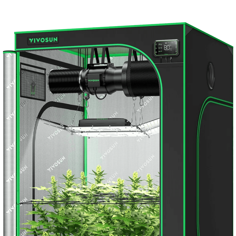 Smart Grow Tent Kit GIY-SGS-44 4x4, 4-Plant Complete System, with WiFi E42A Controller, 2x 200W AeroLight Wing SE LED Grow Light, and 6-inch AeroZesh G6 Ventilation Combo