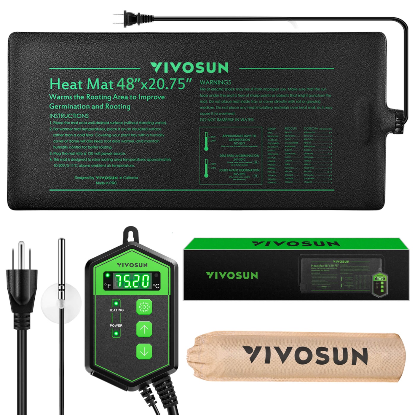 VIVOSUN Seedling Heat Mat Digital Thermostat Combo 48"x20.75"