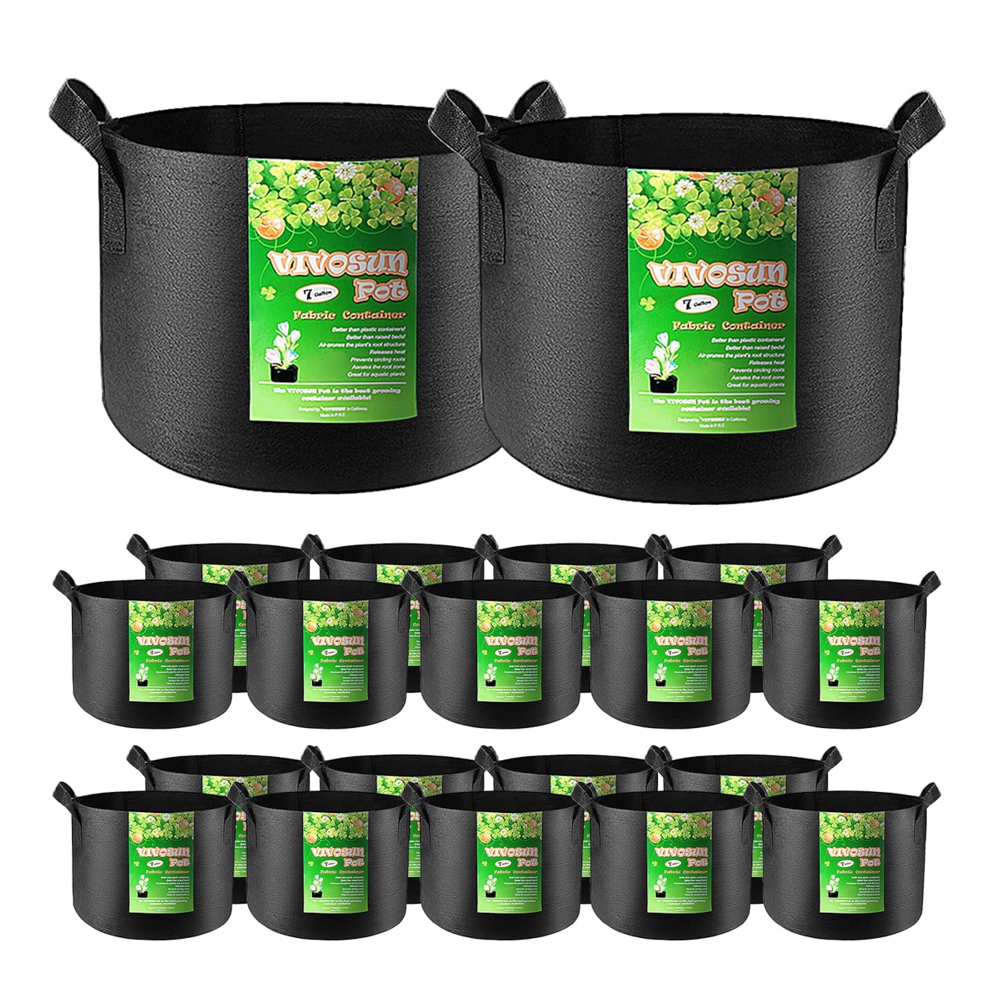 VIVOSUN 20-Pack 7 Gallon Grow Bags, Heavy Duty Thickened Nonwoven Fabric Pots with Handles for Flowers Fruits and Vegetables Black