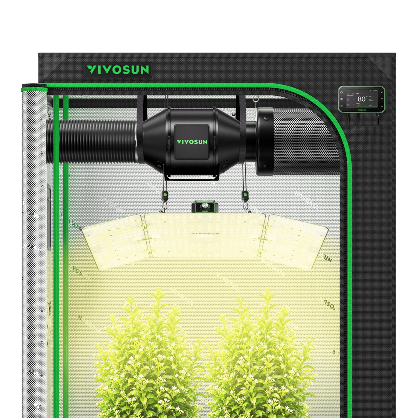 Smart Grow Tent Kit 4x2 Complete Indoor Grow System with Smart Controller, Full-Spectrum LED Grow Light & Ventilation Automation System, 1680D Mylar Tent 48"x24"x72"