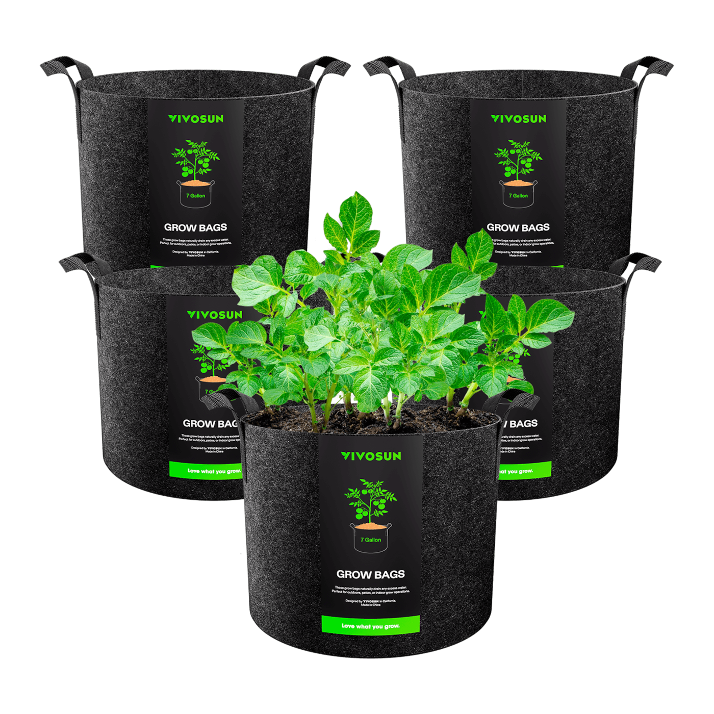 7 Gallon Grow Bags 5-Pack Black Thickened Nonwoven Fabric Pots with Handles