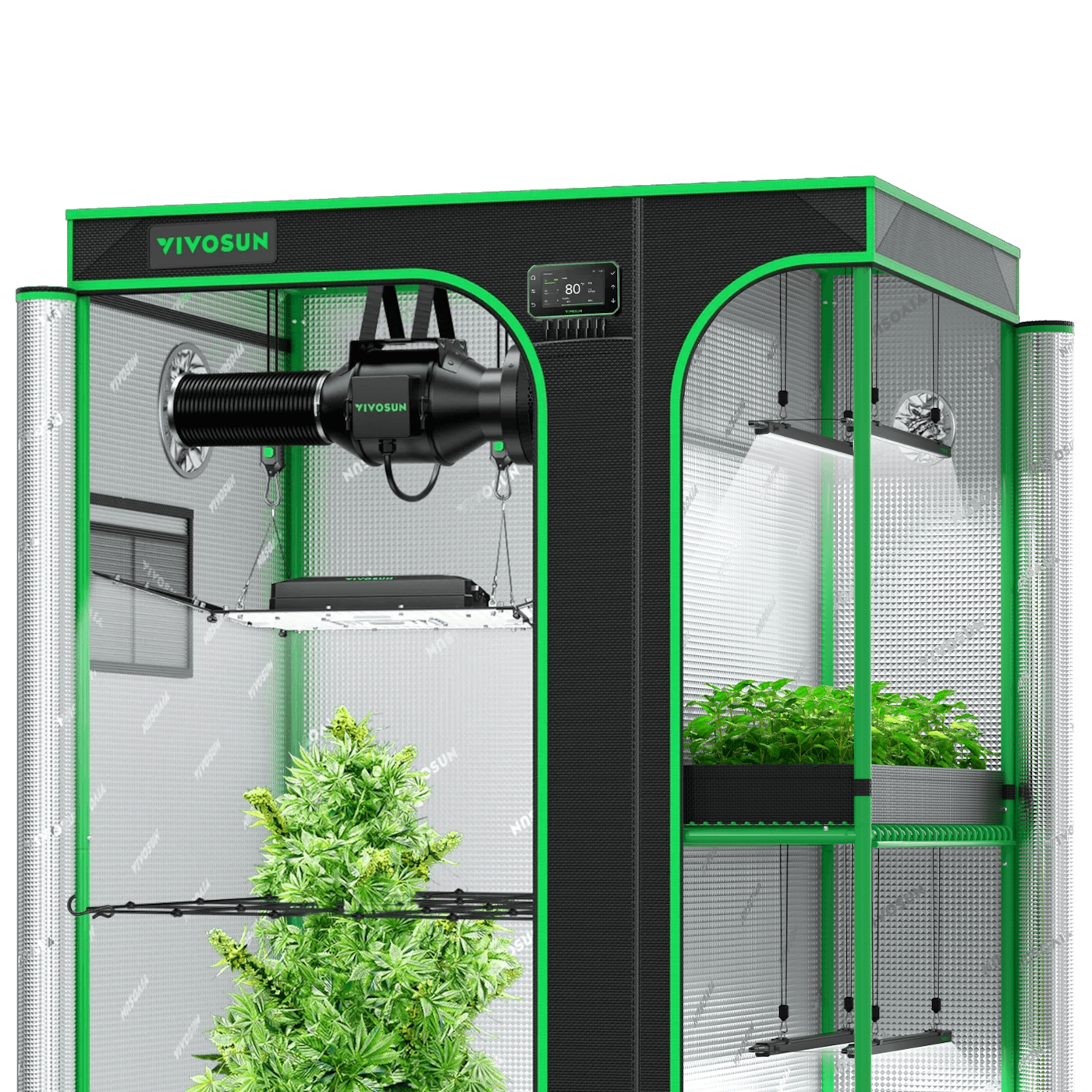 Smart 2-in-1 Grow Tent Kit GIY-SGS-43 3x4, 2-Plant Complete System, with WiFi E42A+ Controller, AeroLight Wing AW200SE LED Grow Light, and 4-inch AeroZesh G4 Ventilation Combo
