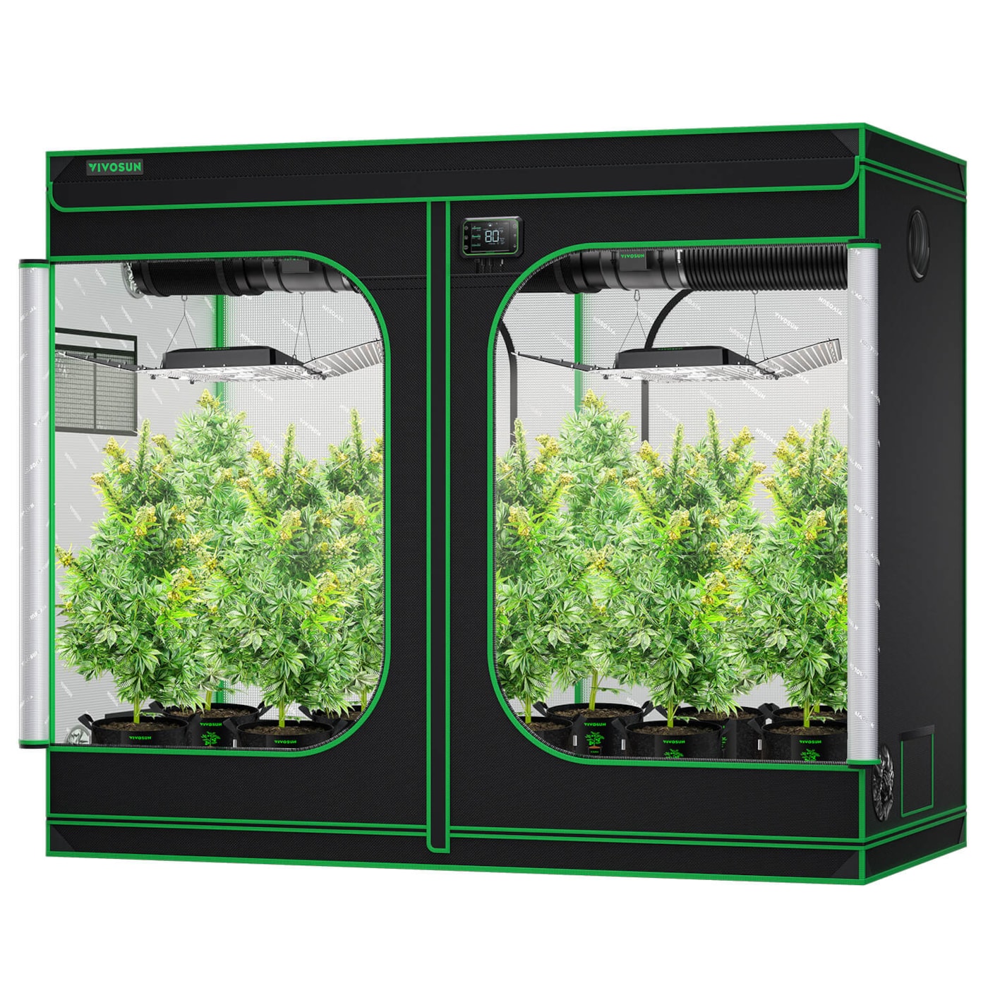 Smart Grow Tent Kit GIY-SGS-84 4x8, 8-Plant Complete System, with WiFi E42A Controller, 2x 400W AeroLight Wing SE LED Grow Light, and 8-inch AeroZesh G8 Ventilation Combo
