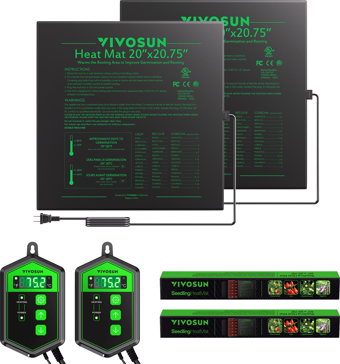 Seedling Heat Mat Digital Thermostat Combo 20″ x 20.75″ 2-Pack