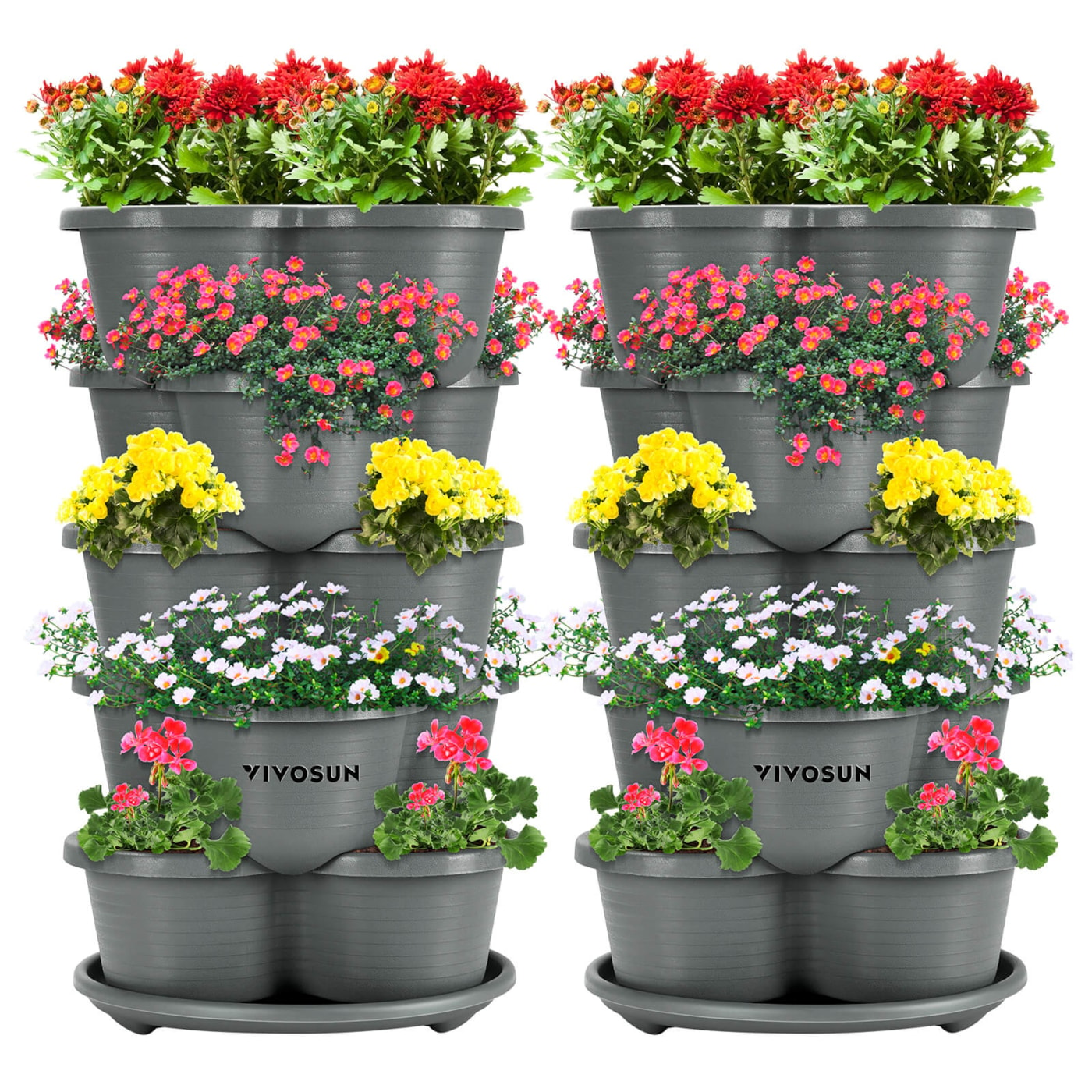 VIVOSUN 5 Tier Vertical Gardening Stackable Planter for Strawberries, Flowers, Herbs, Vegetables, 2-Pack