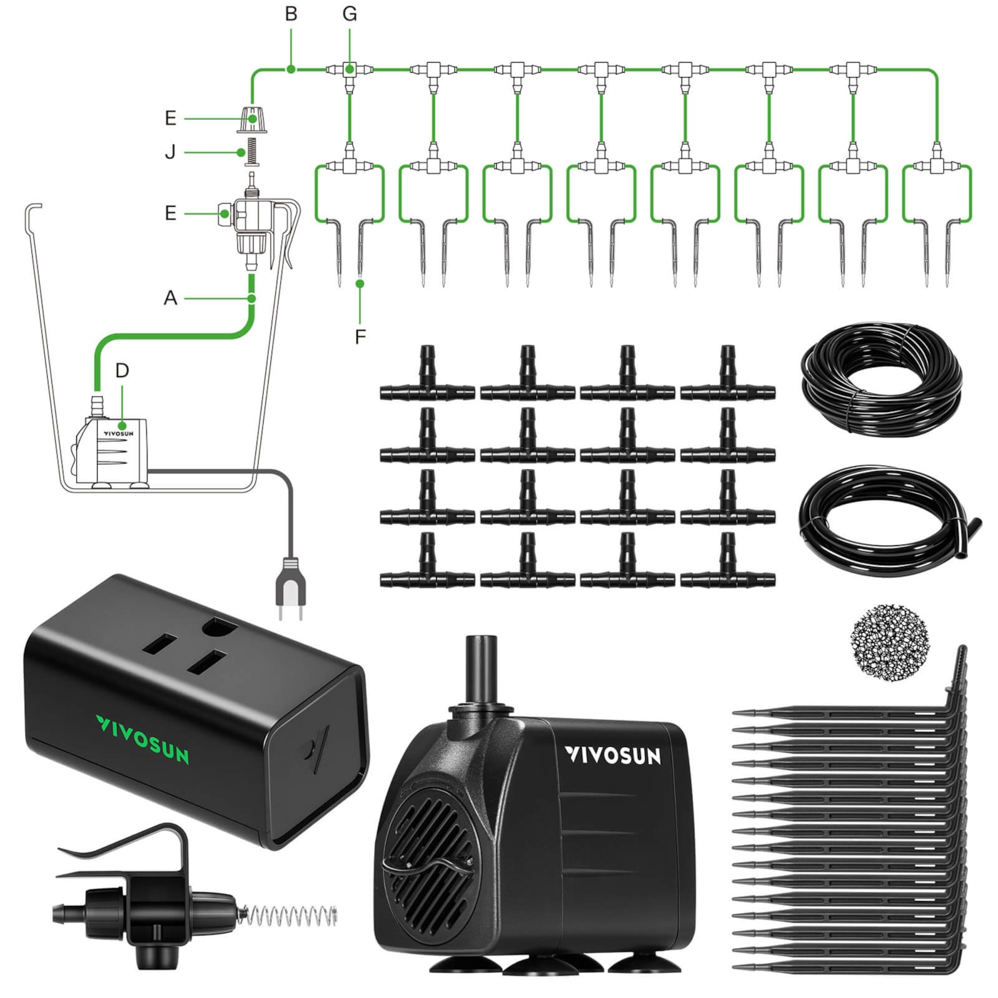 Automatic Drip Irrigation Kit for Indoor & Outdoor Plants, Smart Watering System with 16 Drip Emitters, 4mm Fast Flow, App-Controlled A10 GrowHub, Quiet 15W Pump