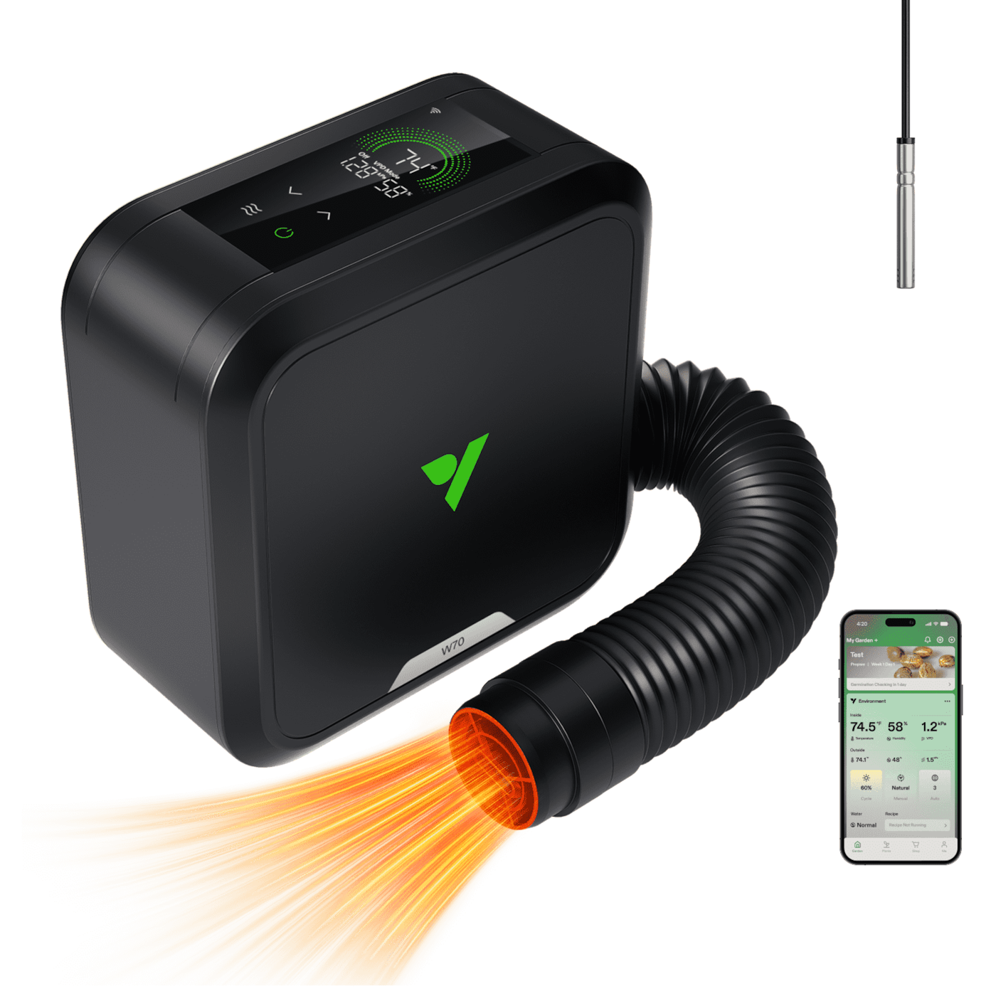 AeroFlux W70 PTC Grow Tent Heater with Thermostat, App & VPD Monitoring for Indoor Grow Tent Climate Control