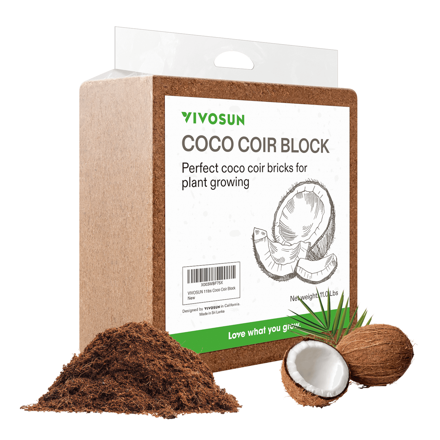 Coco Coir Brick, 11lbs 100% Natural Organic Compressed Coconut Coir Fiber with Low EC