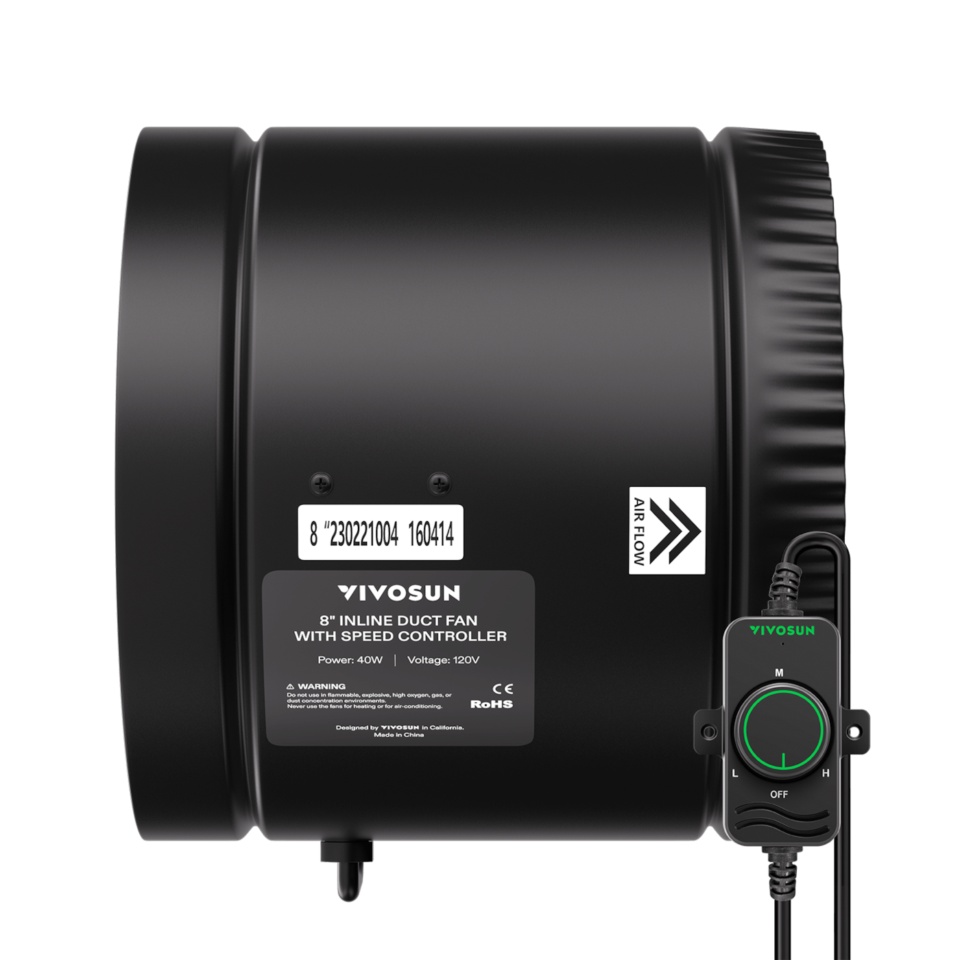 Inline Booster Duct Fan 8″ with Speed Controller, Low Noise for Grow Tents