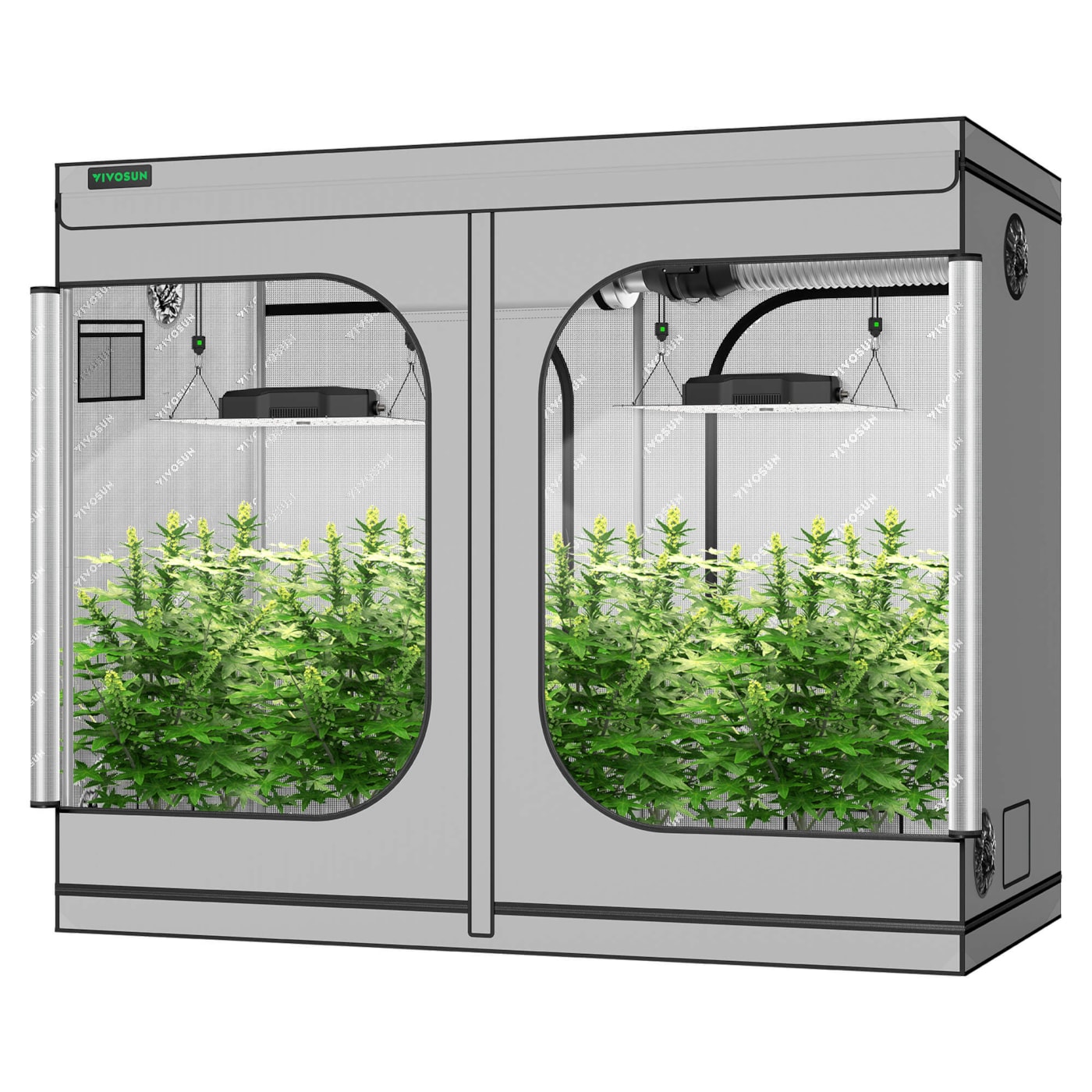 Standard Grow Tent Kit GIY-G84 4x8, 16-Plant Complete System, with 2x 400W VS4000 LED Grow Light, and 8-inch Ventilation Combo